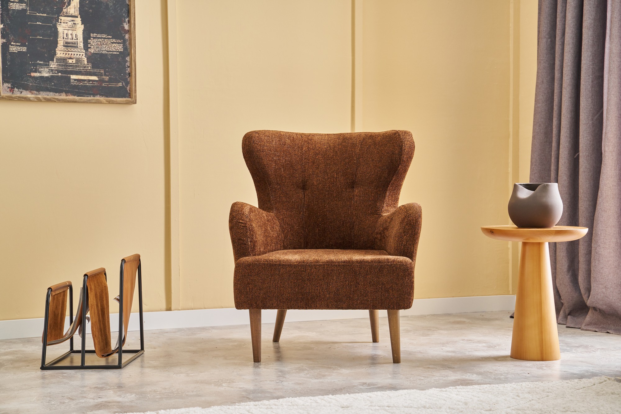 Karina Ohrensessel Chenille-Stoff Braun