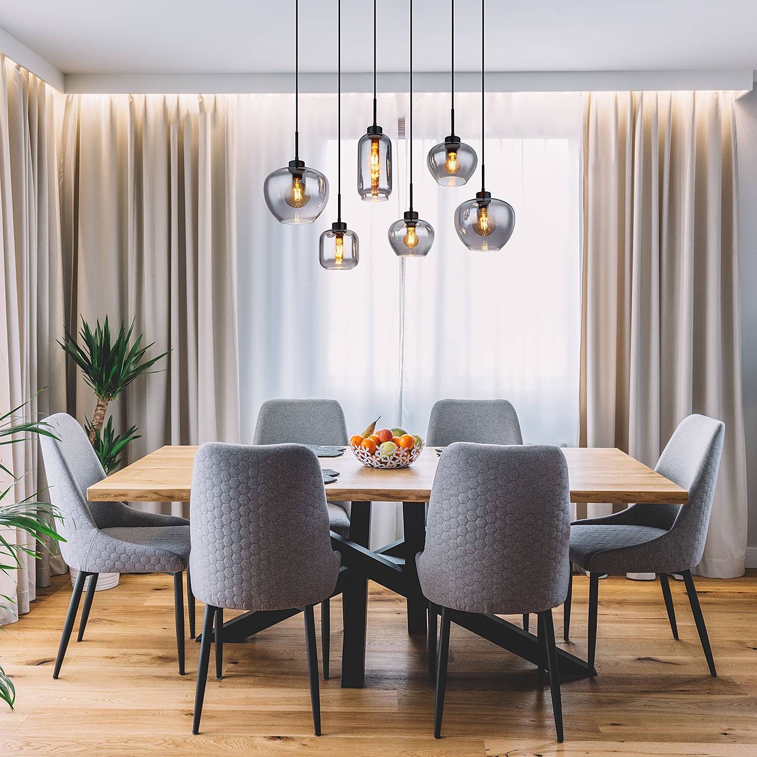 Pendant light Type E 6-Light Colored glass Iron Matte