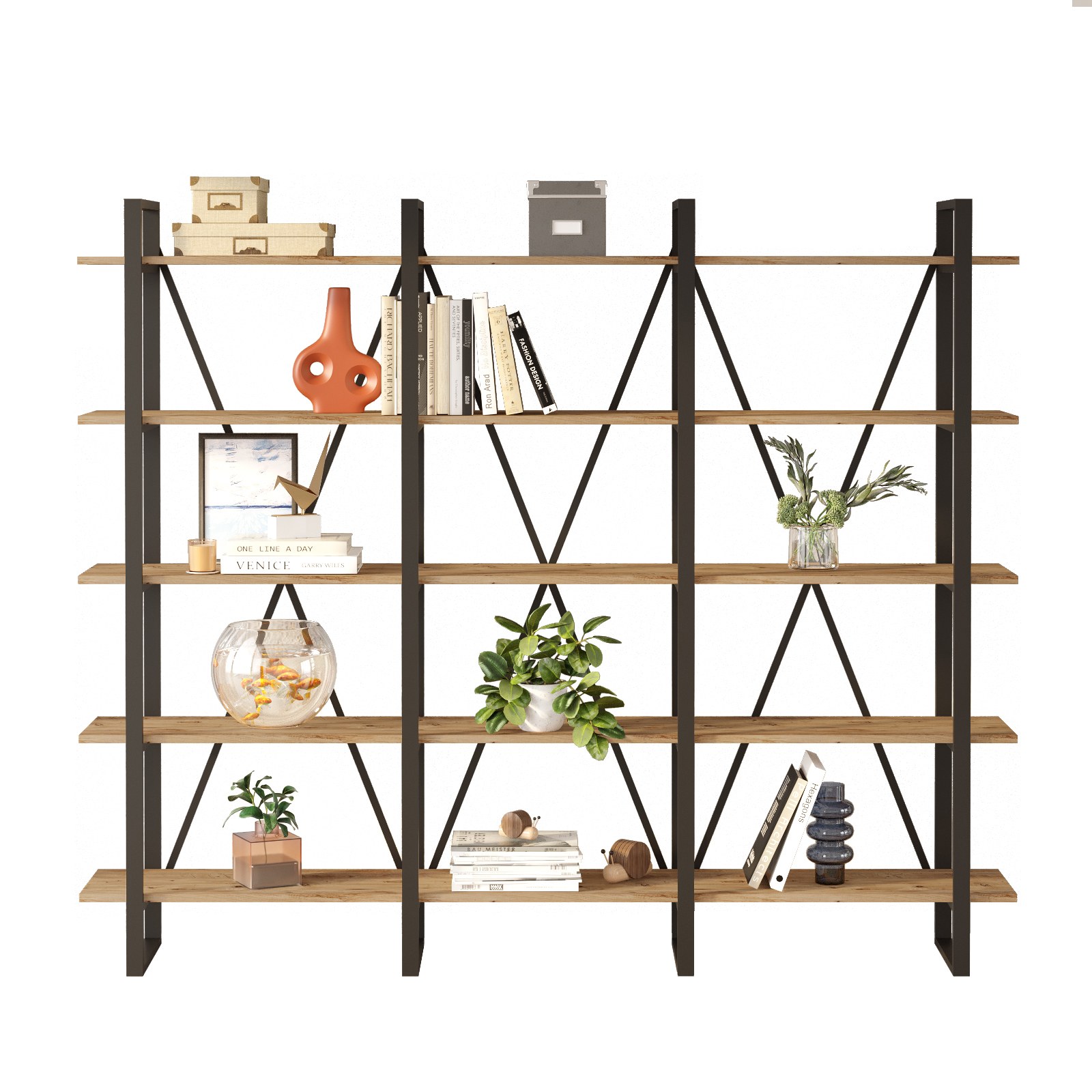 Bookshelf Brown Black 219.6cm