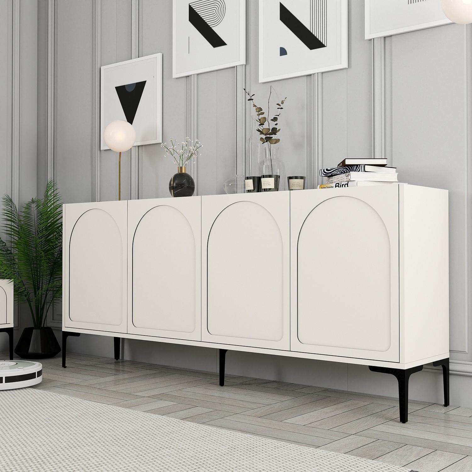 Lyon 79 Konsole Holzfurnier Creme Schwarz
