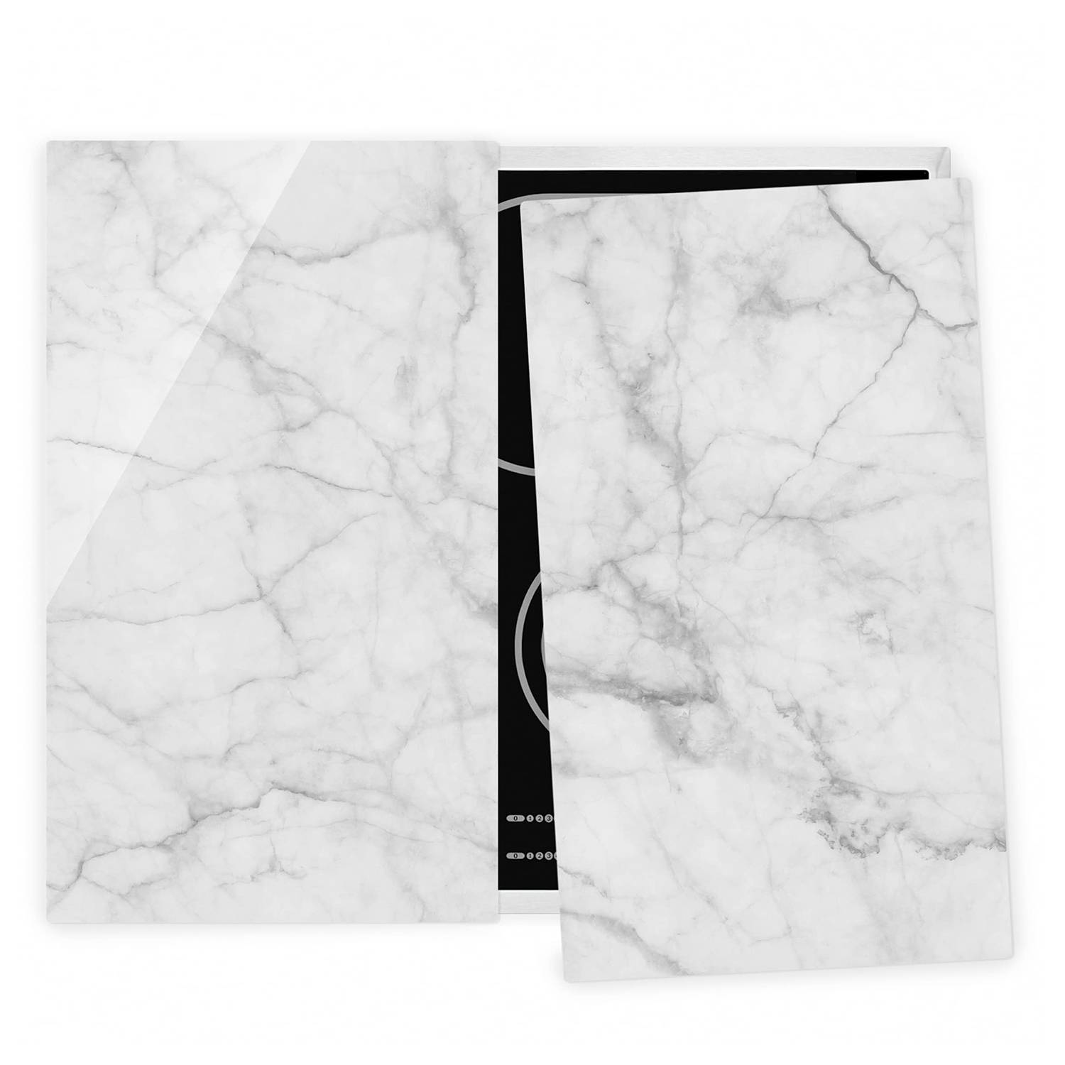 Herdabdeckplatte Bianco Carrara Sicherheitsglas Weiß