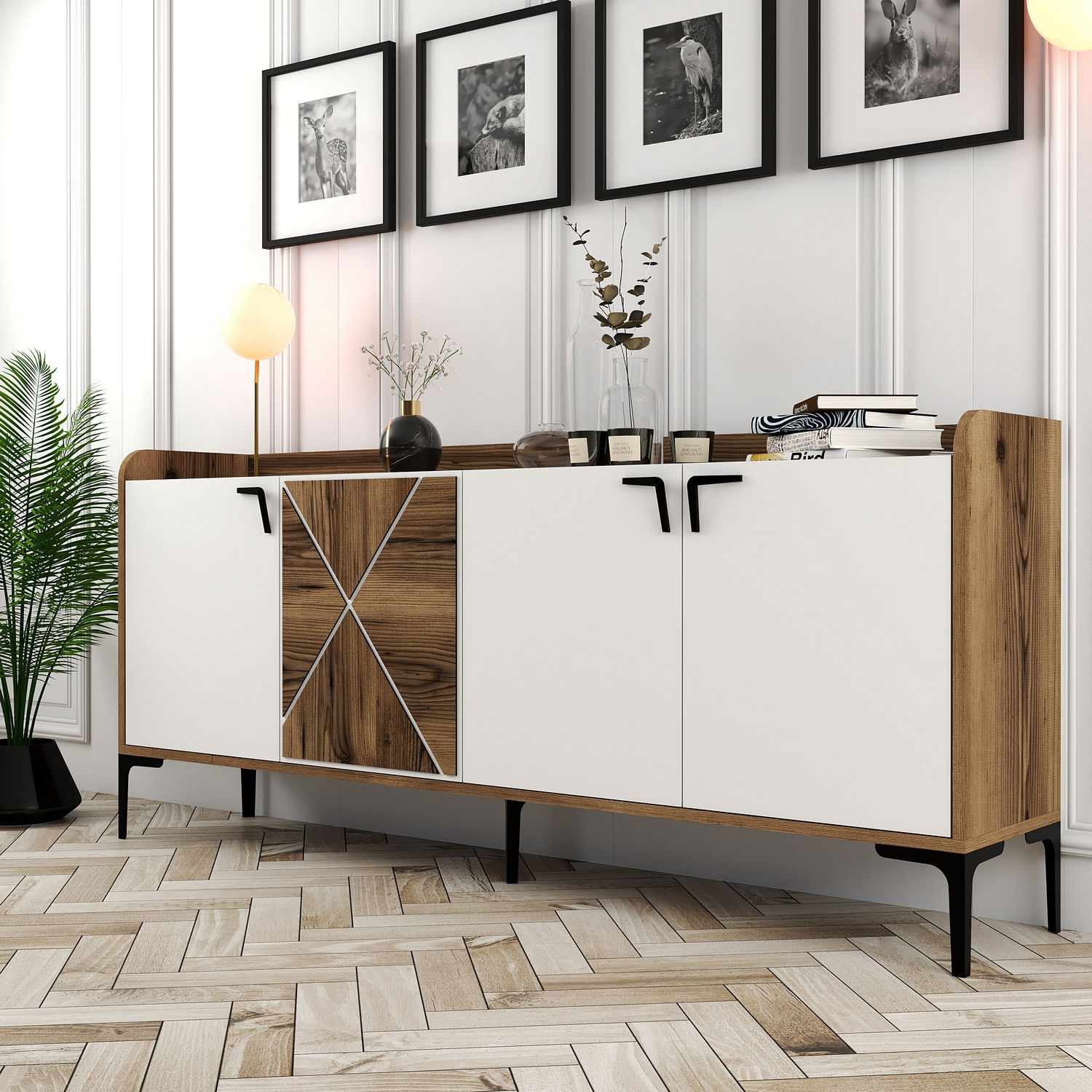 Venedik Sideboard Walnussbraun Weiß