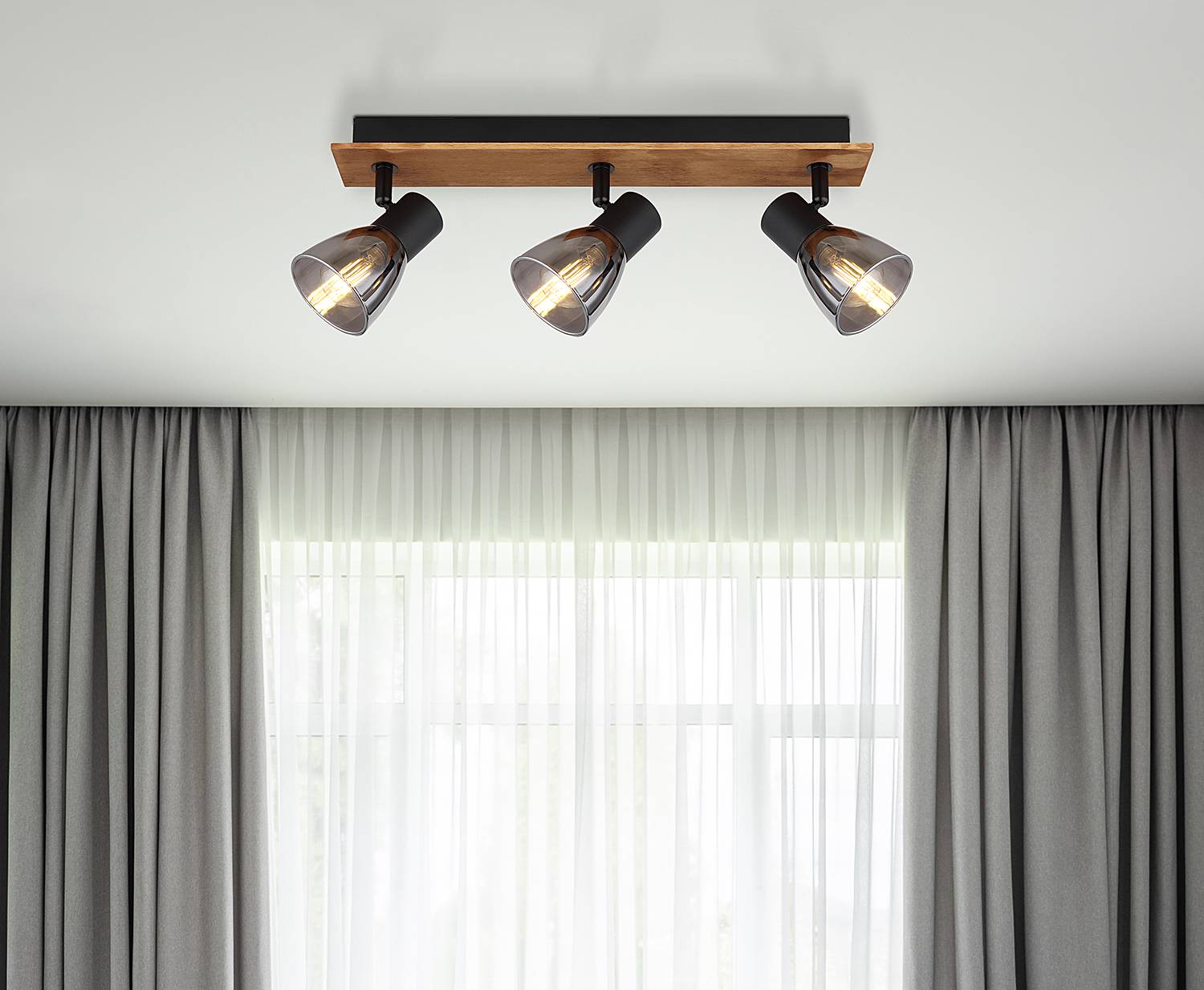 3-Flammig Deckenstrahler Claude Farbglas Eisen Beige