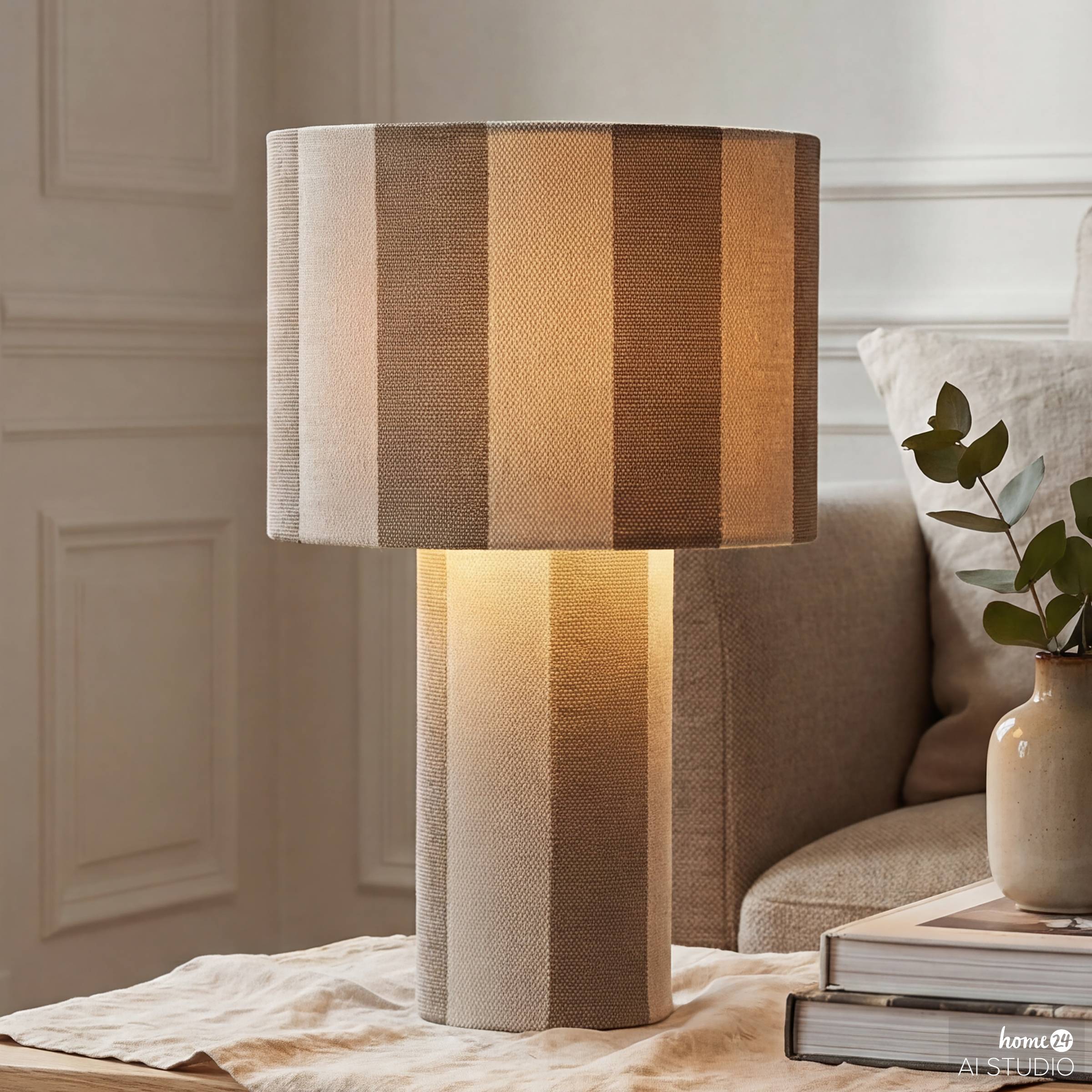 Tischleuchte Nuvio Eisen / Leinen 1-Flammig Beige