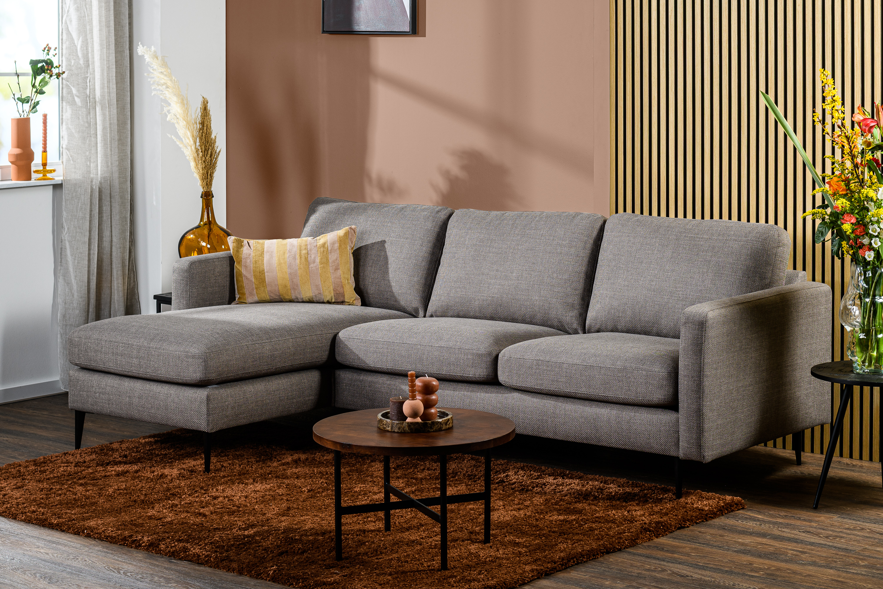 Sofa 3-Sitzer Chaiselongue Links Rechts Woven Grau