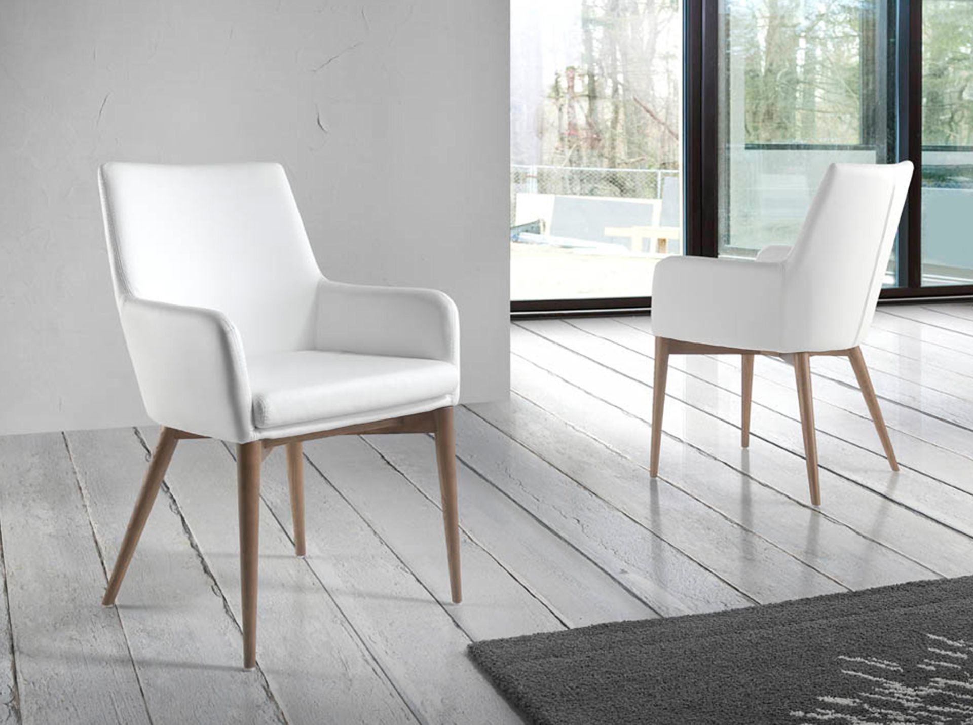 Sedia con braccioli ecopelle legno bianco