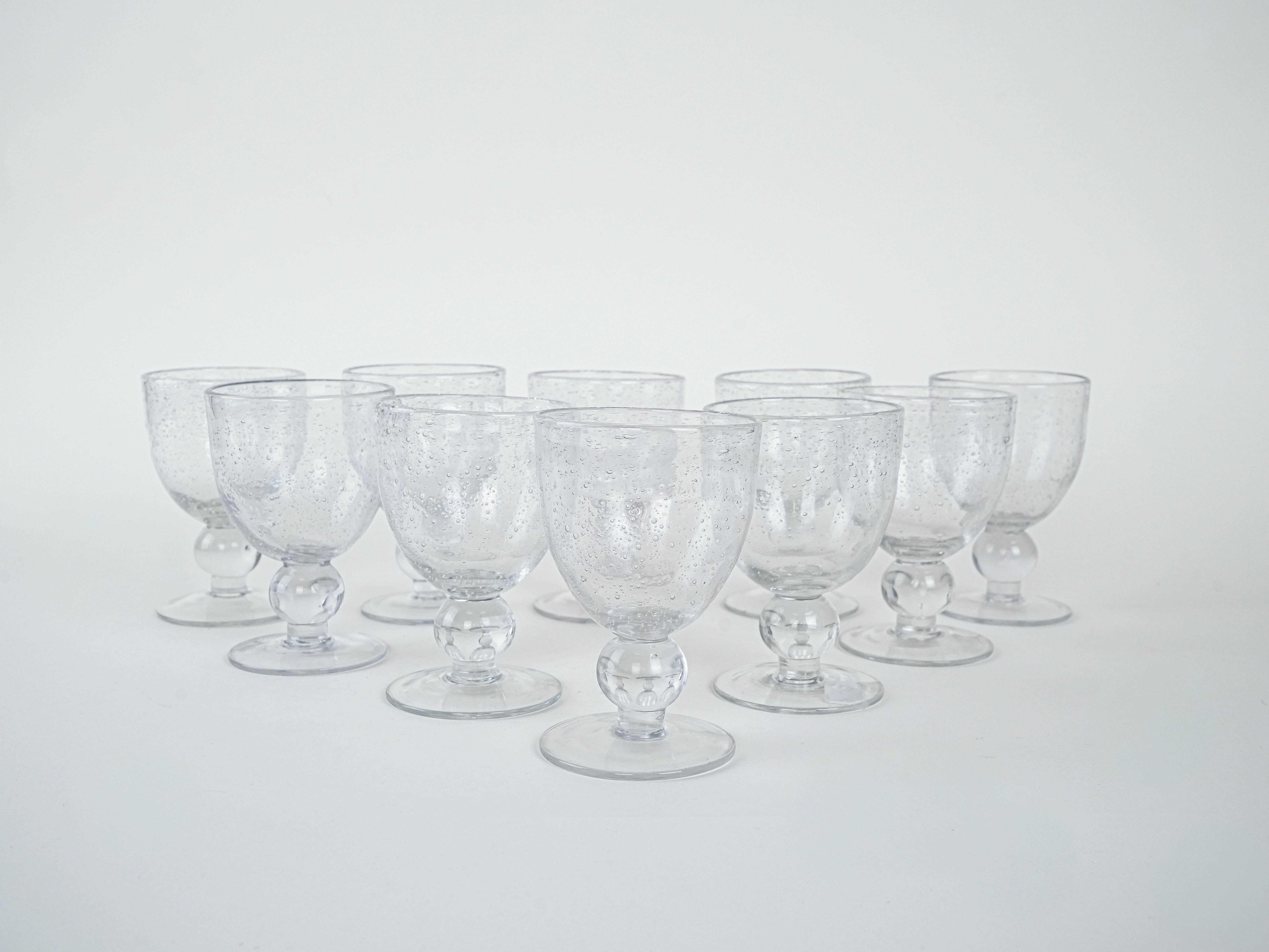 Champagne glass set with bubbles transparent 1970s