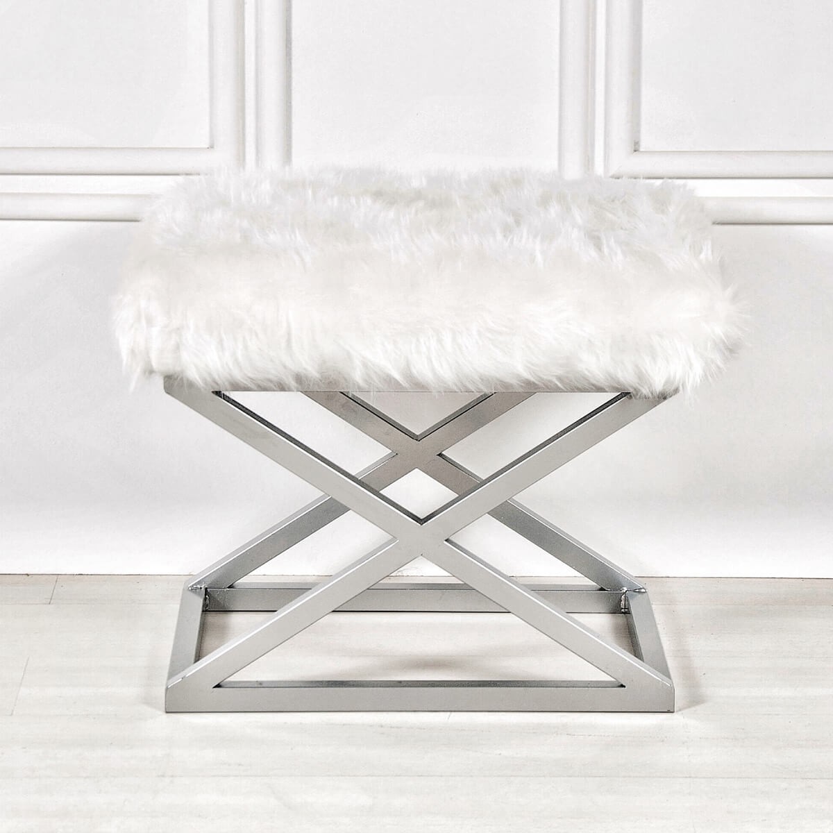 Capraz Plush Pouf Silver White