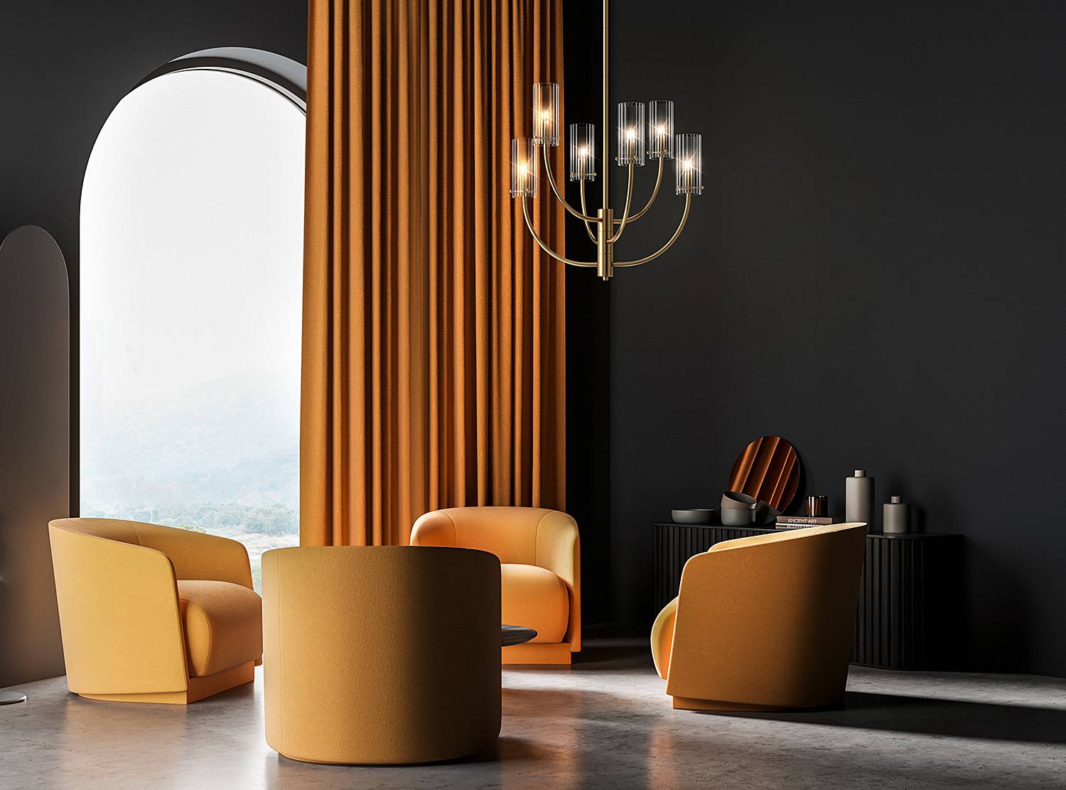 Arco Pendelleuchte Klarglas Metall 6-flammig