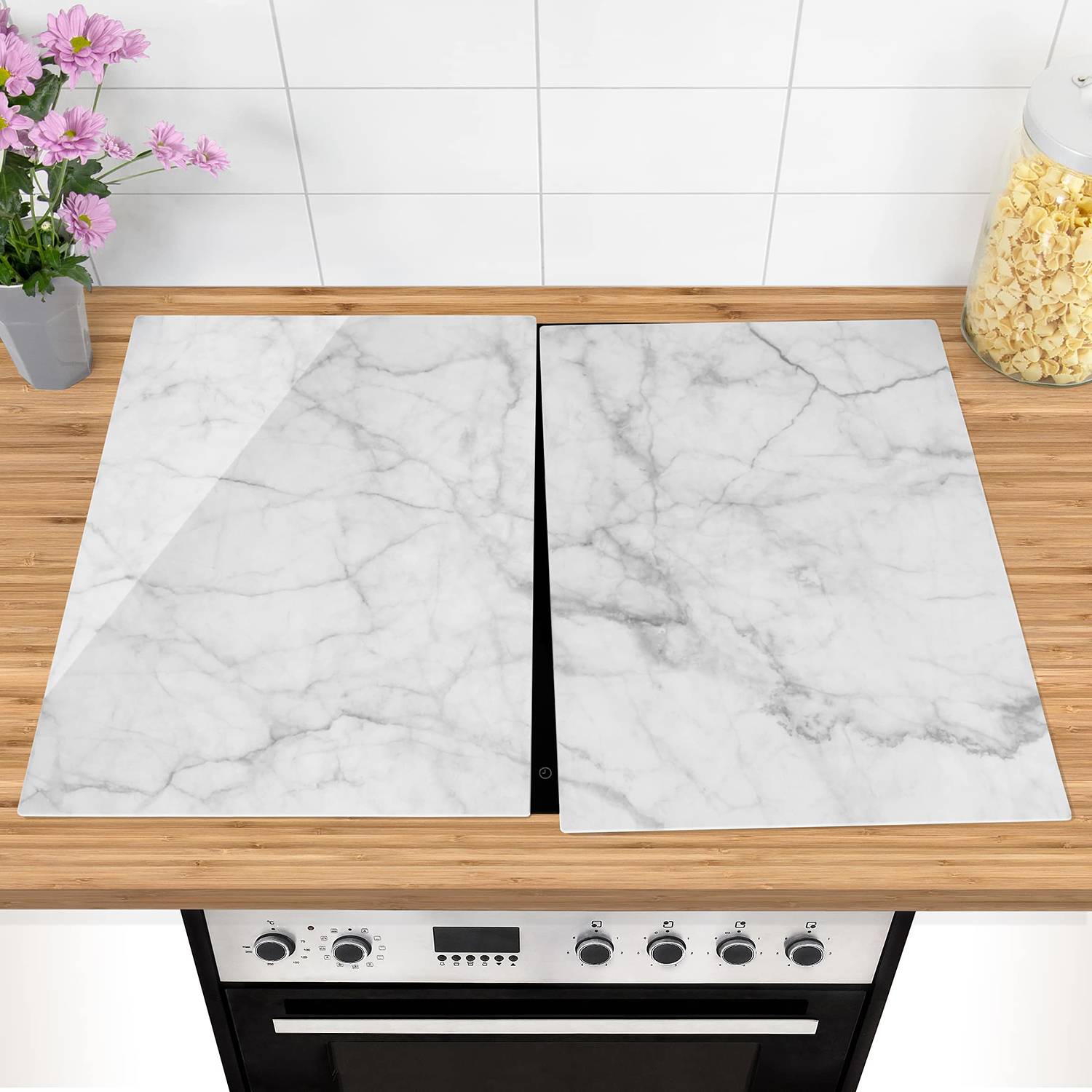 Herdabdeckplatte Bianco Carrara Sicherheitsglas Weiß
