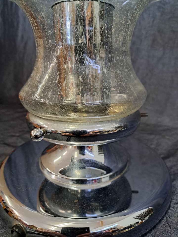 Vintage Pilzlampe Glas Chrom Silber