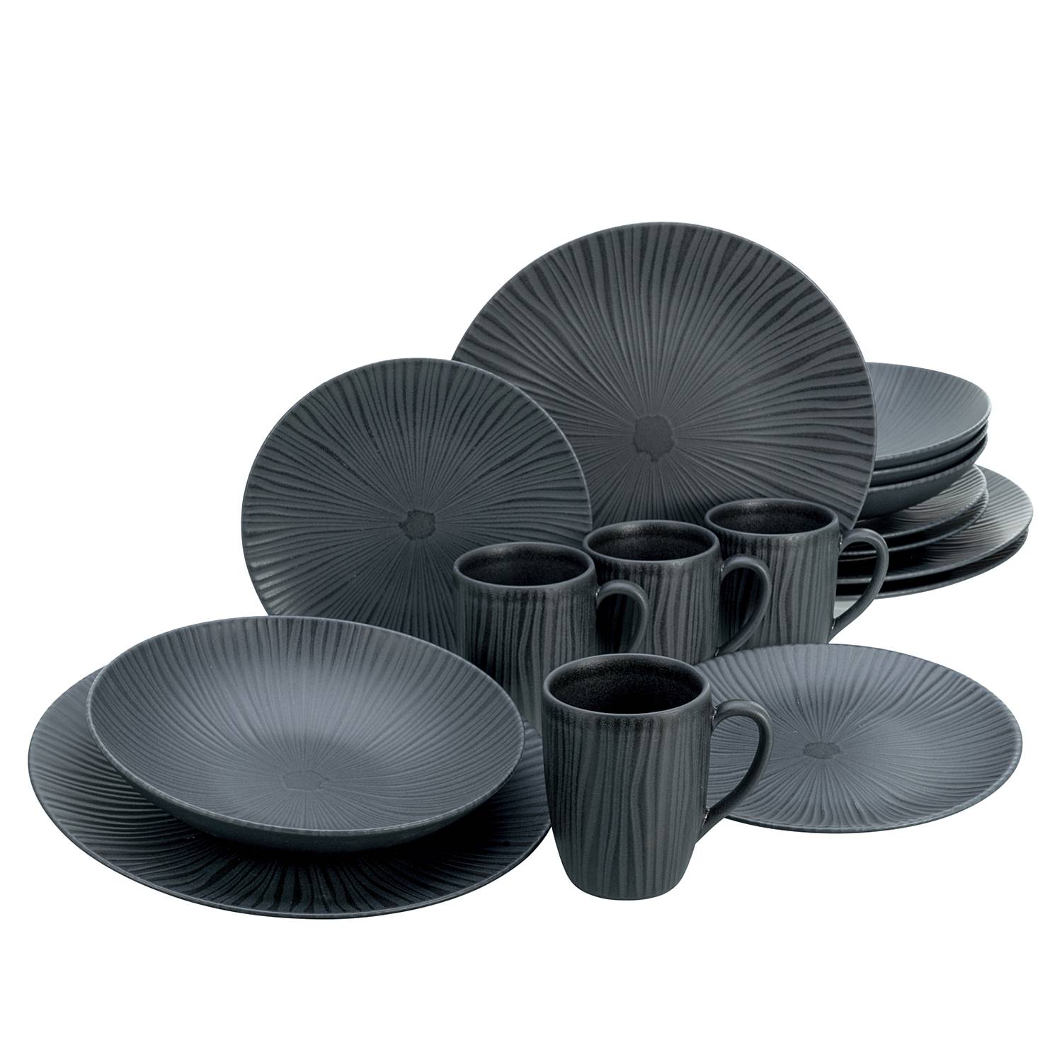 Vesuvio 16-teilig Kombiservice Steinzeug Schwarz 