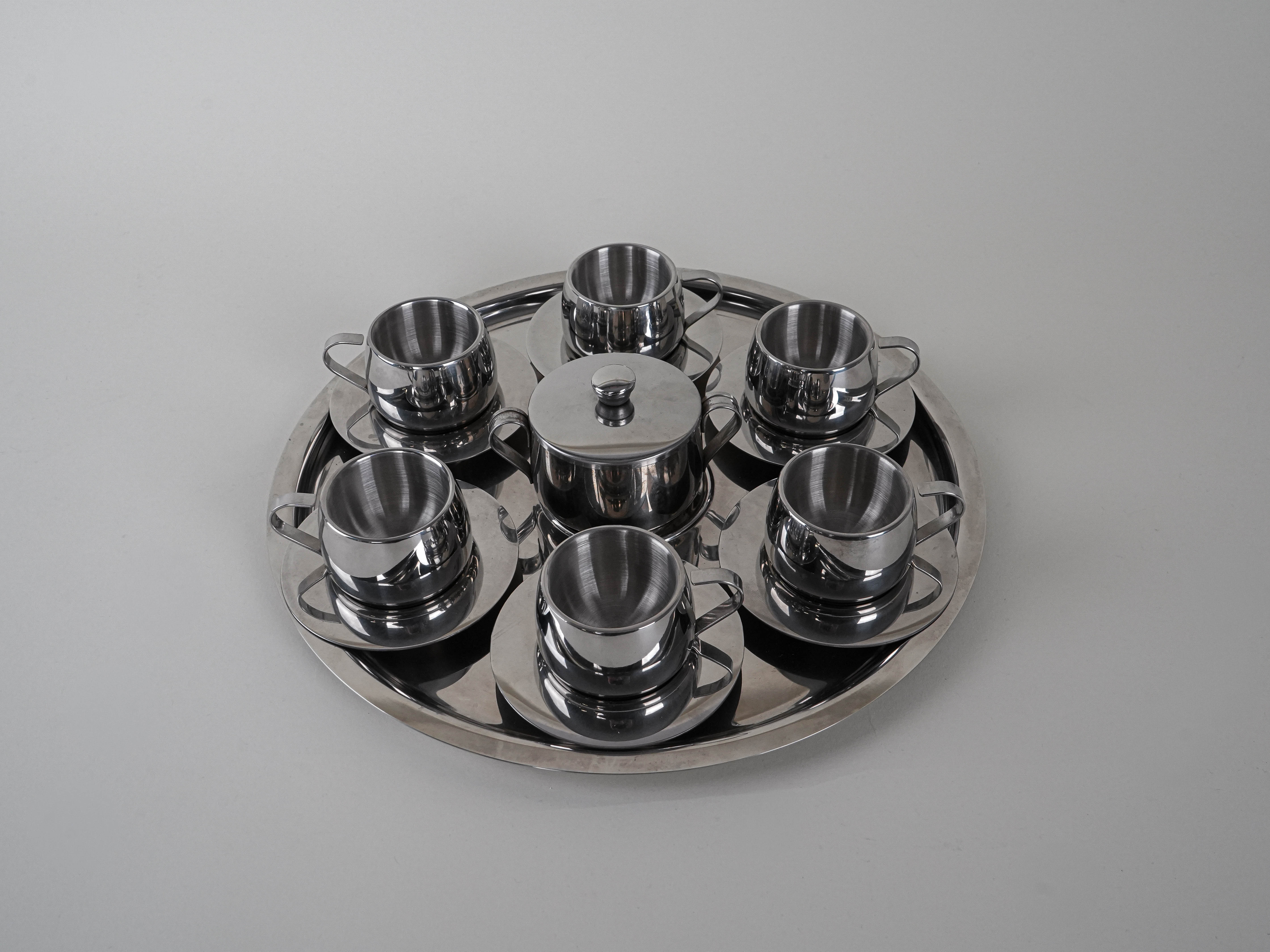 Kaffeeservice Edelstahl Silber 1980er Jahre