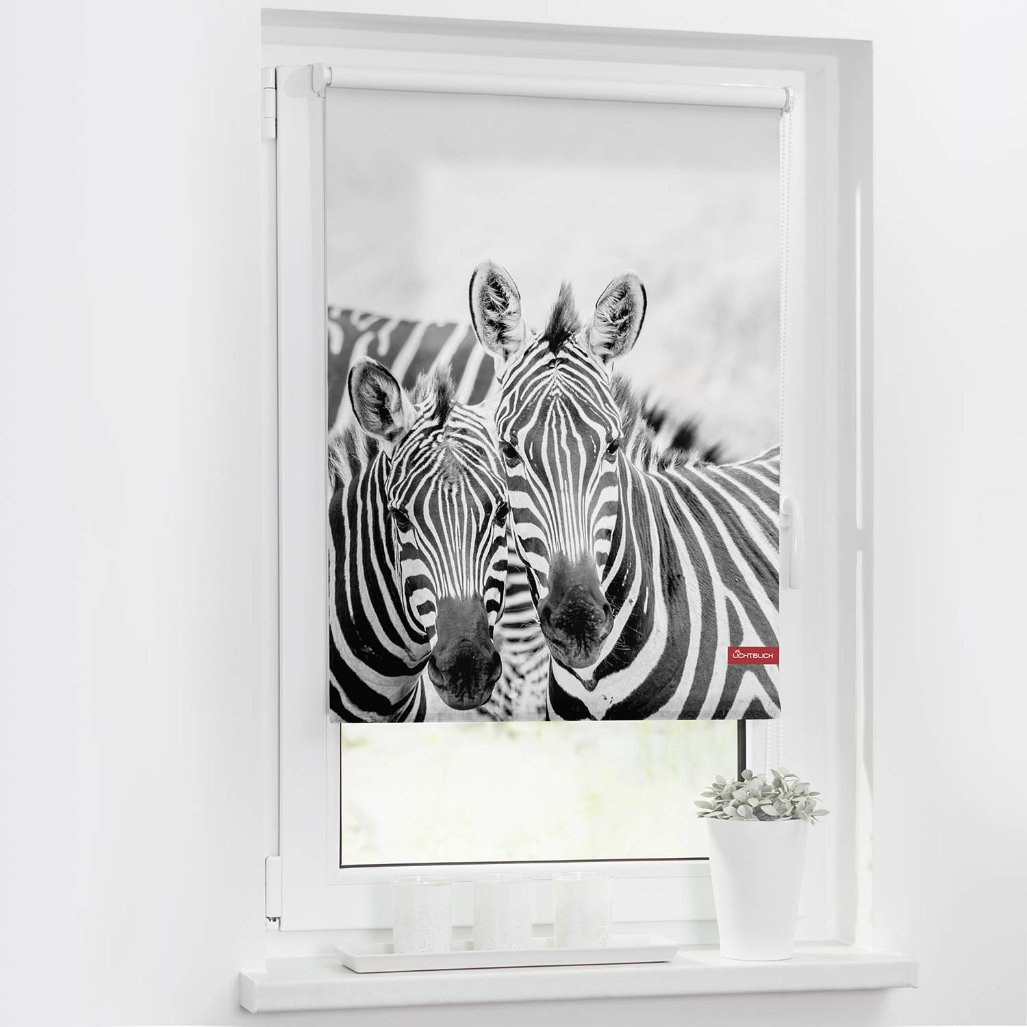 Klemmfix-Rollo Zebra Polyester Schwarz / Weiß 90 x 150 cm