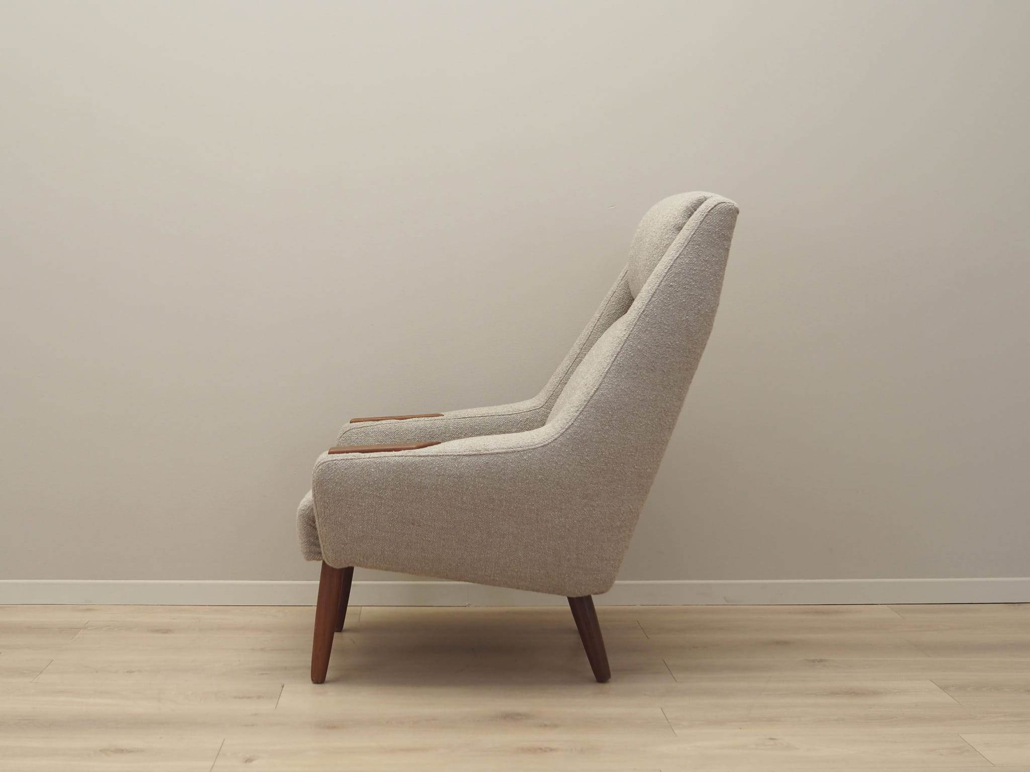 Vintage Sessel Teakholz Textil Beige 1960er Jahre