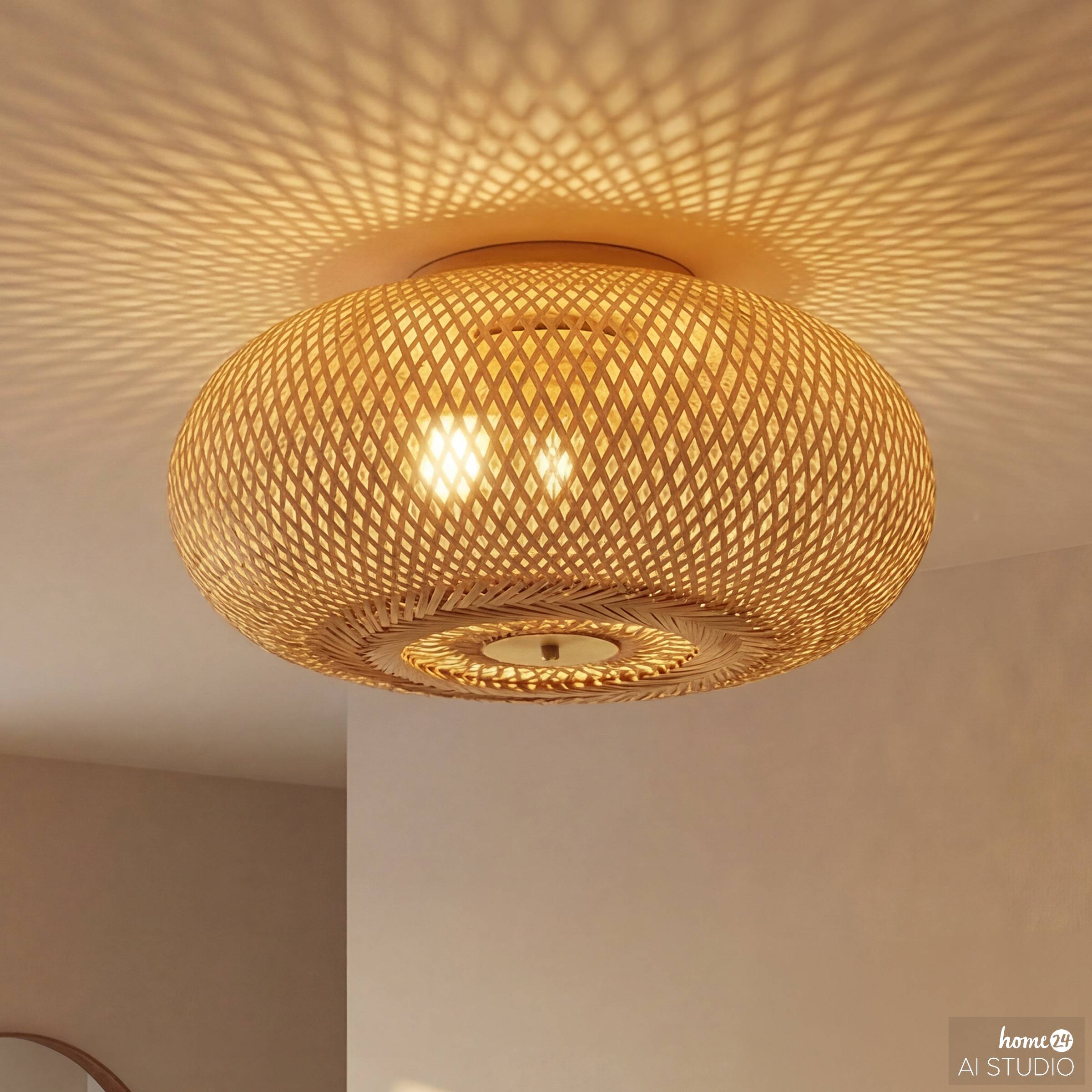 Zelux ceiling light 1-bulb bamboo iron