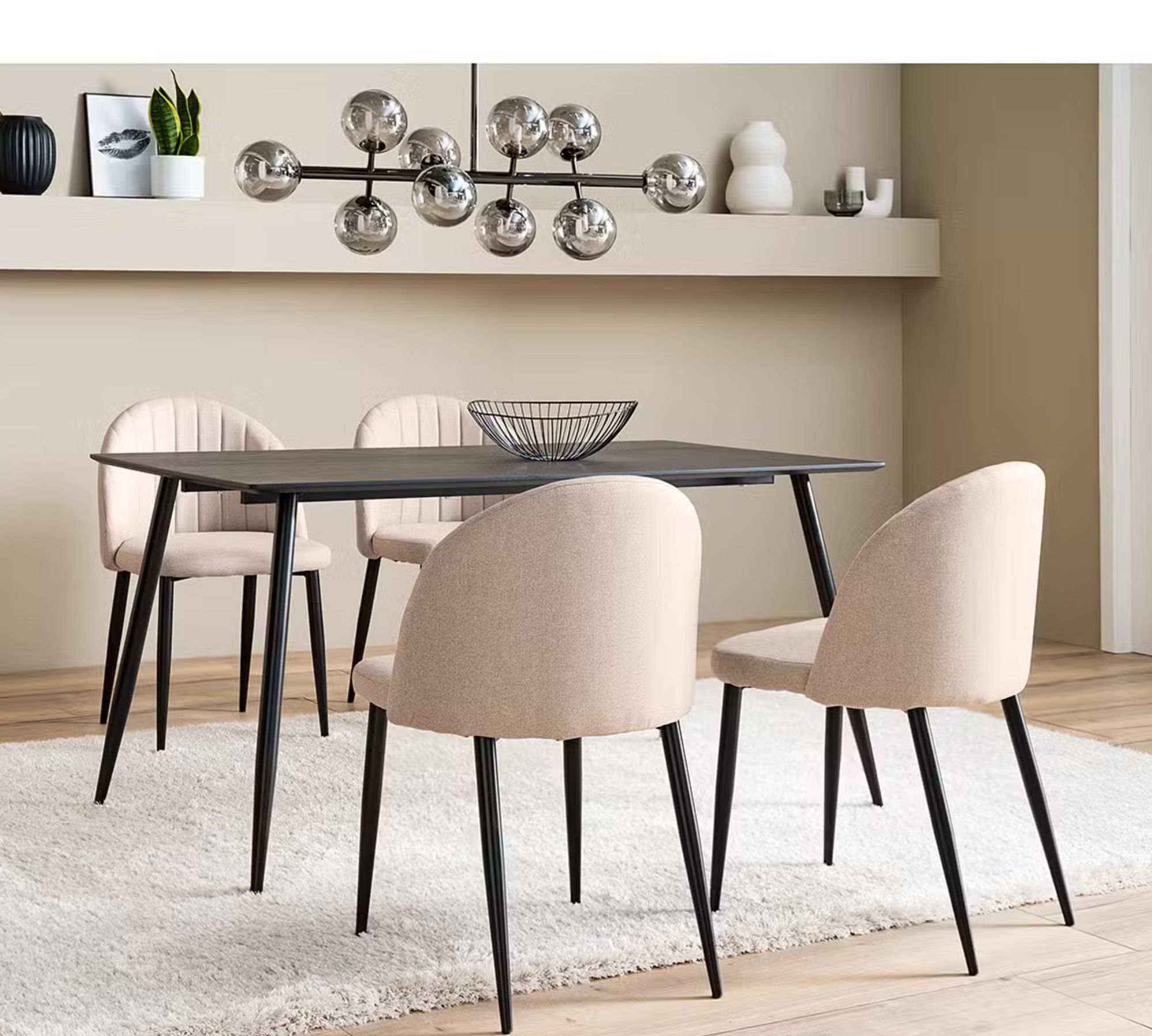 2x Polsterstuhl Webstoff Eisen Beige