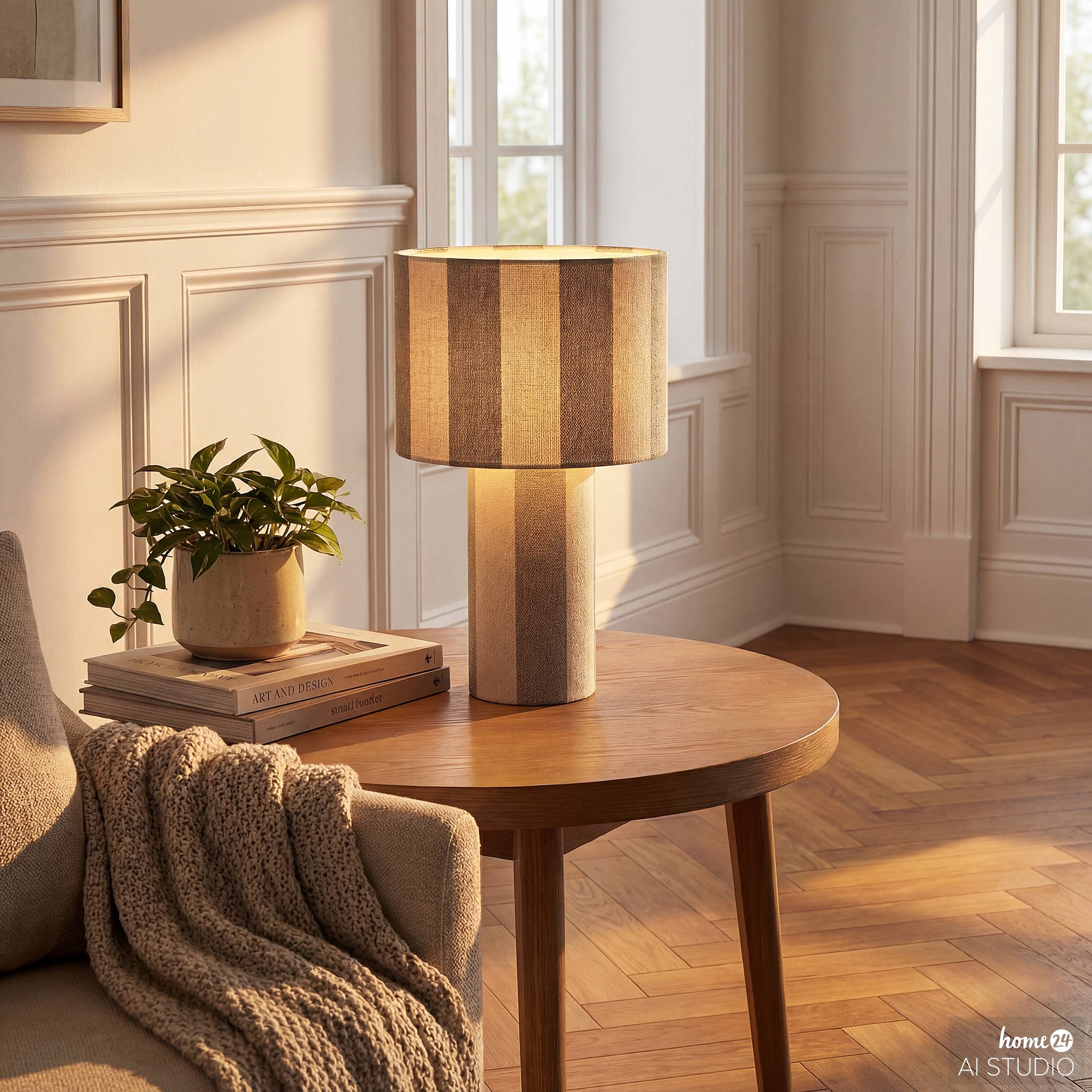 Tischleuchte Nuvio Eisen / Leinen 1-Flammig Beige