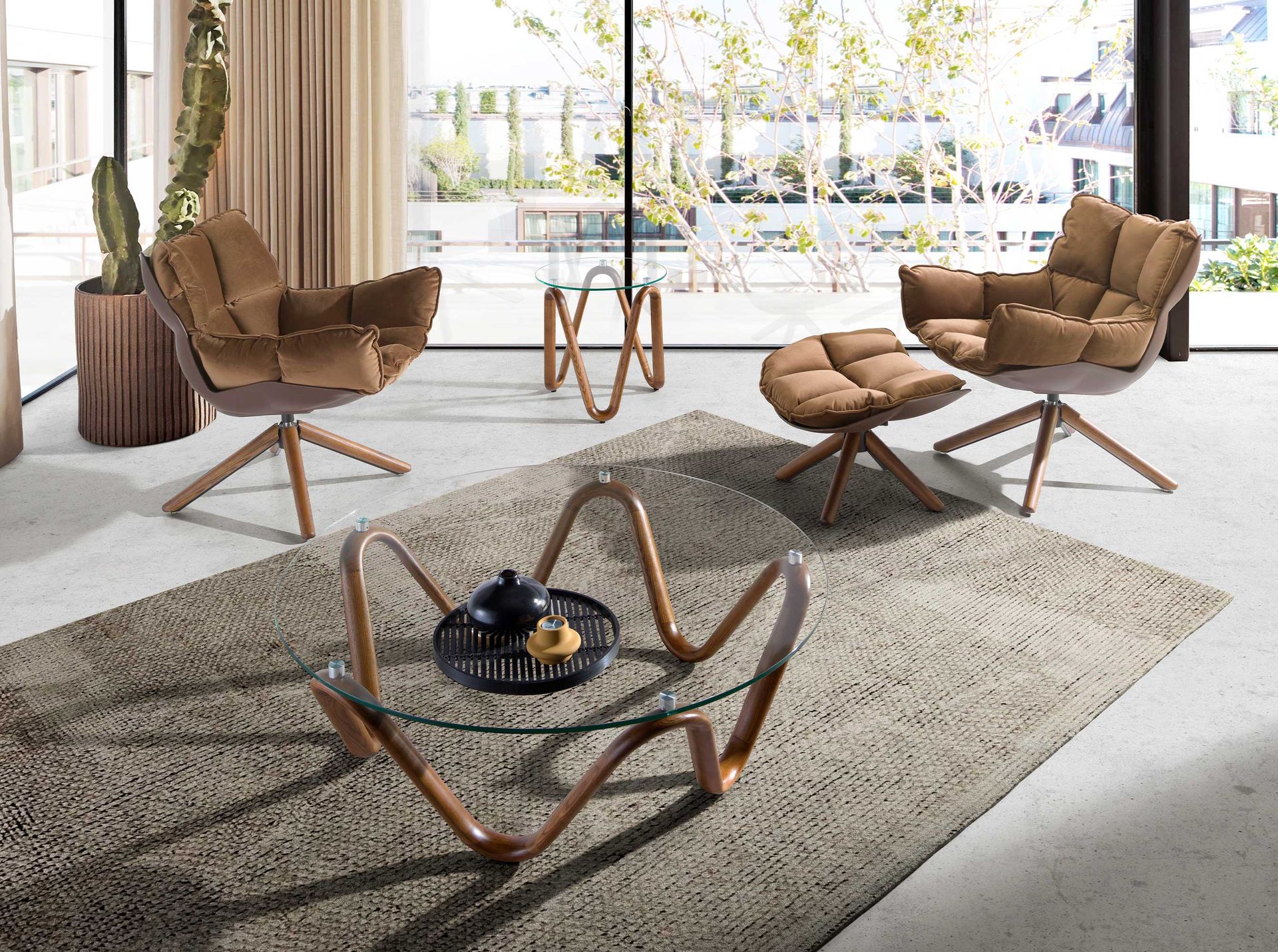 Coffee table 2124 Walnut wood Glass Brown