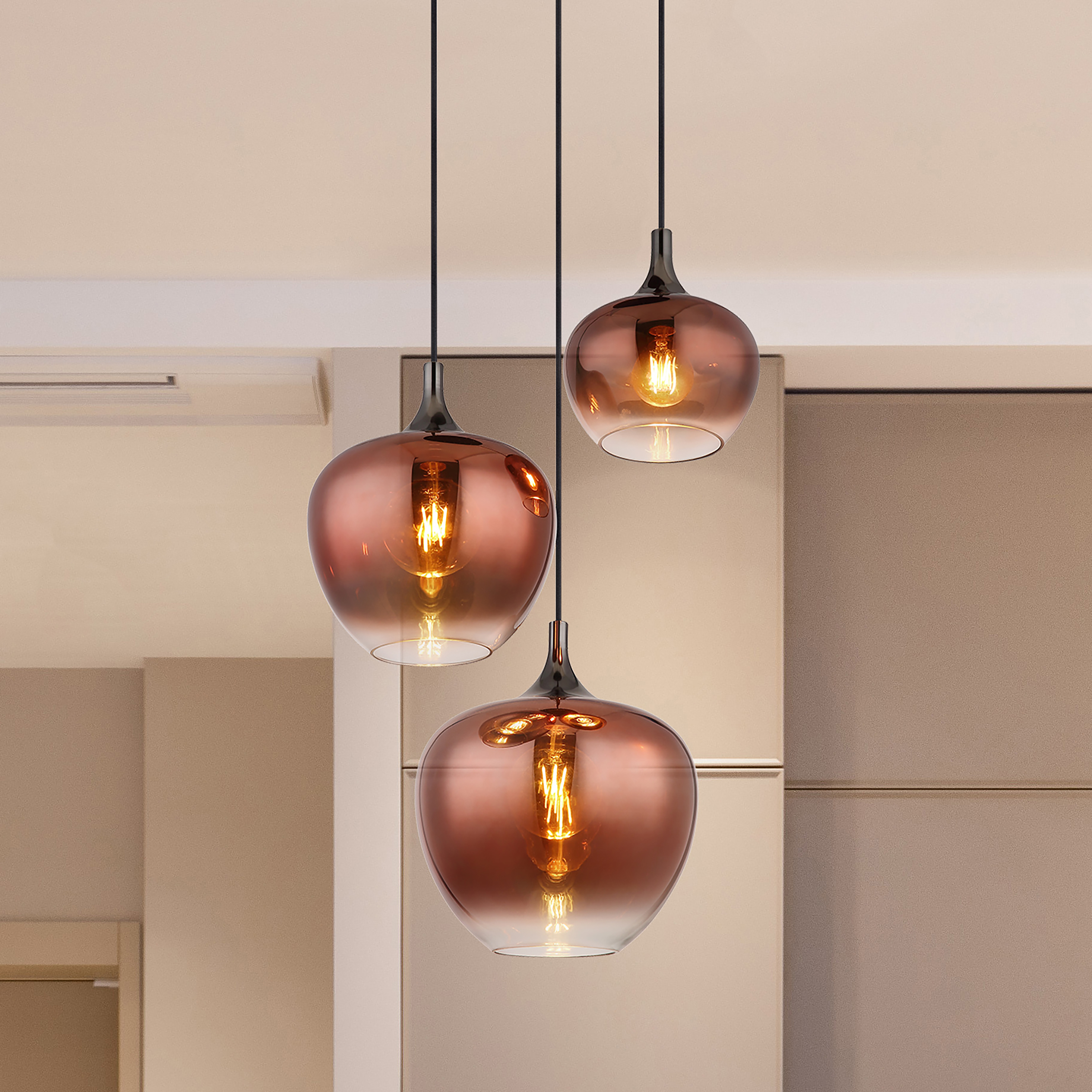 Maxy Typ B Pendelleuchte Farbglas Eisen 3-flammig