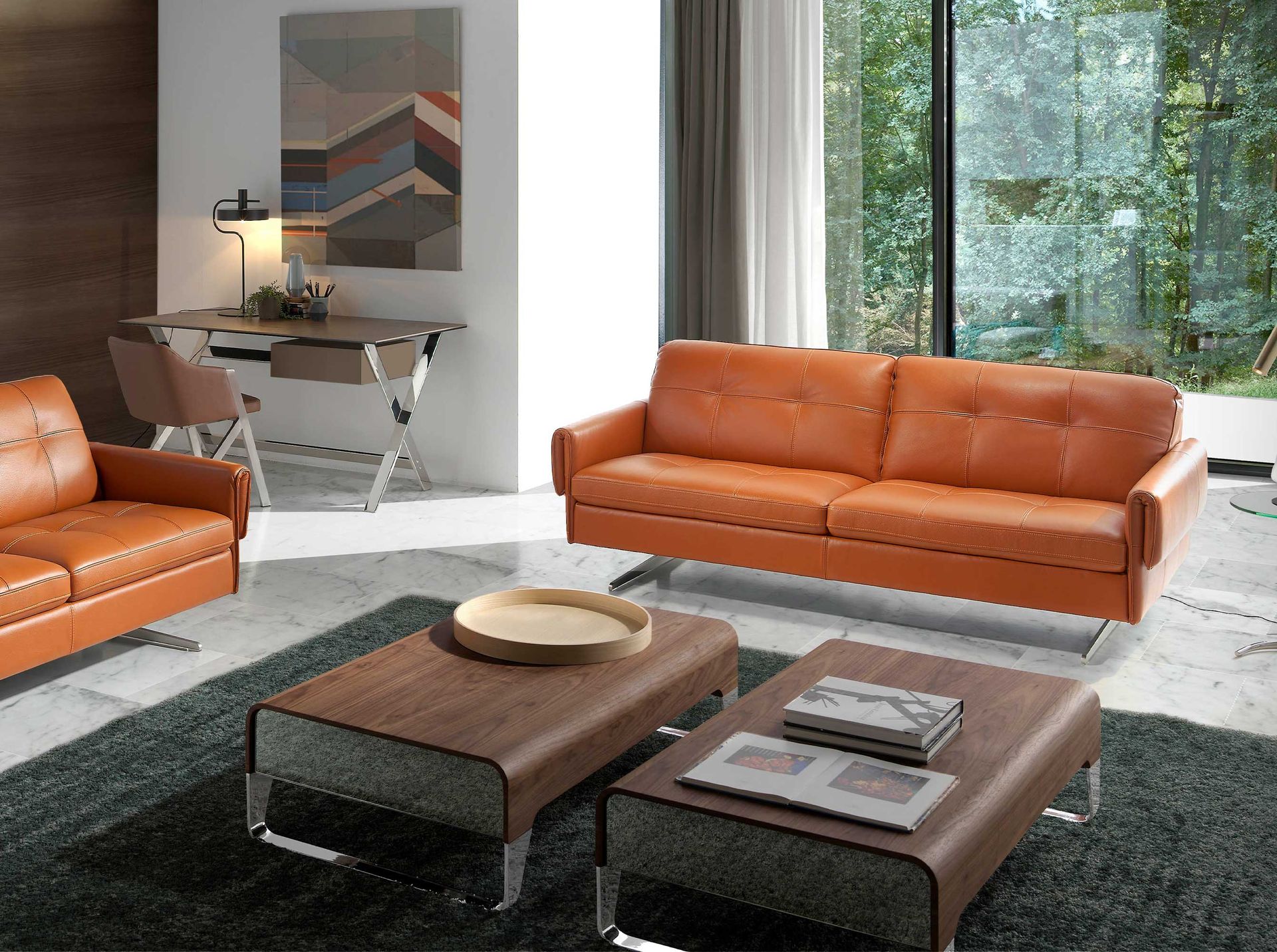 Rectangular coffee table Wood veneer Chrome-plated steel