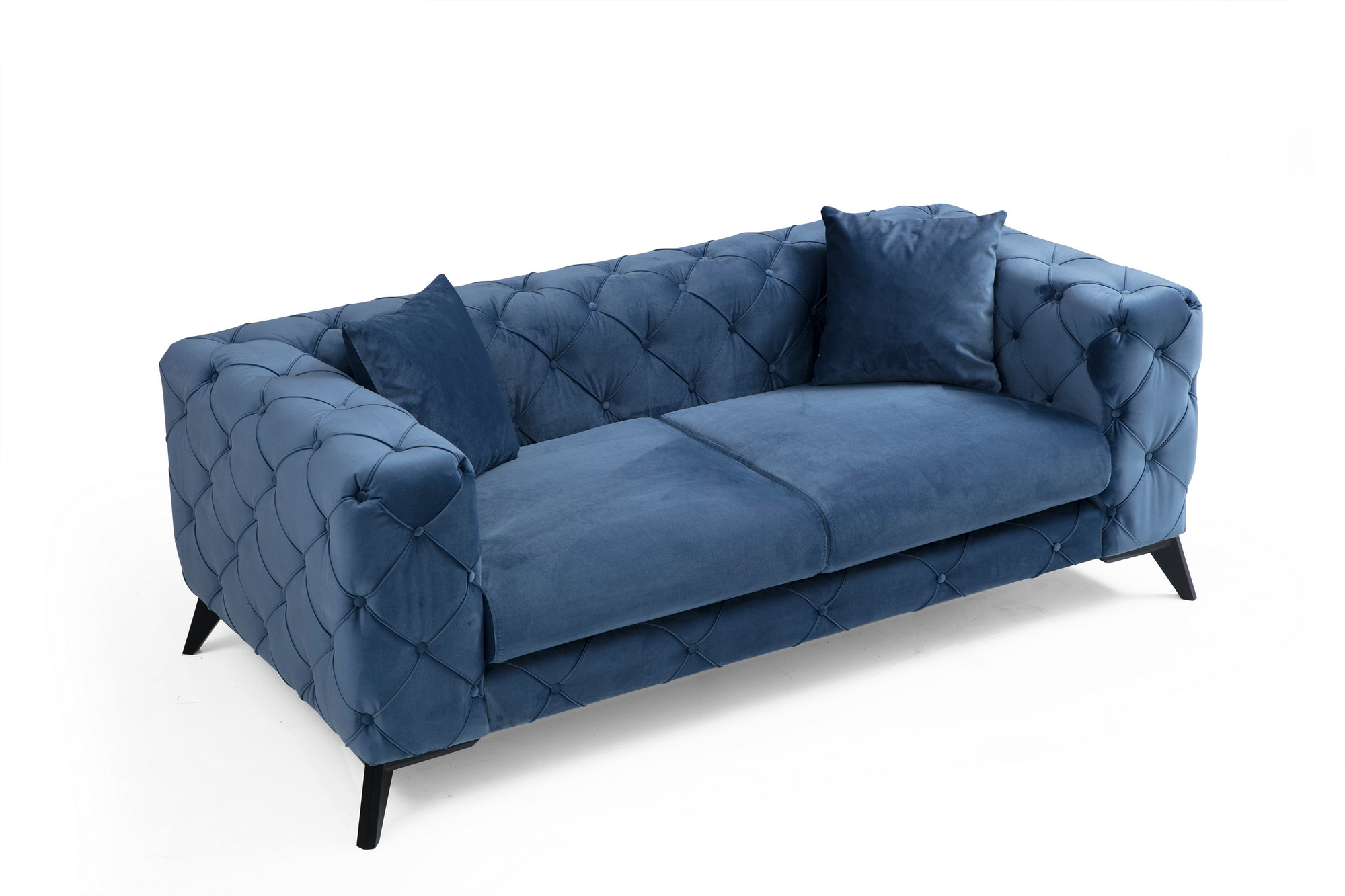 Como Sofa 2-Sitzer Blau mit schwarzen Beinen