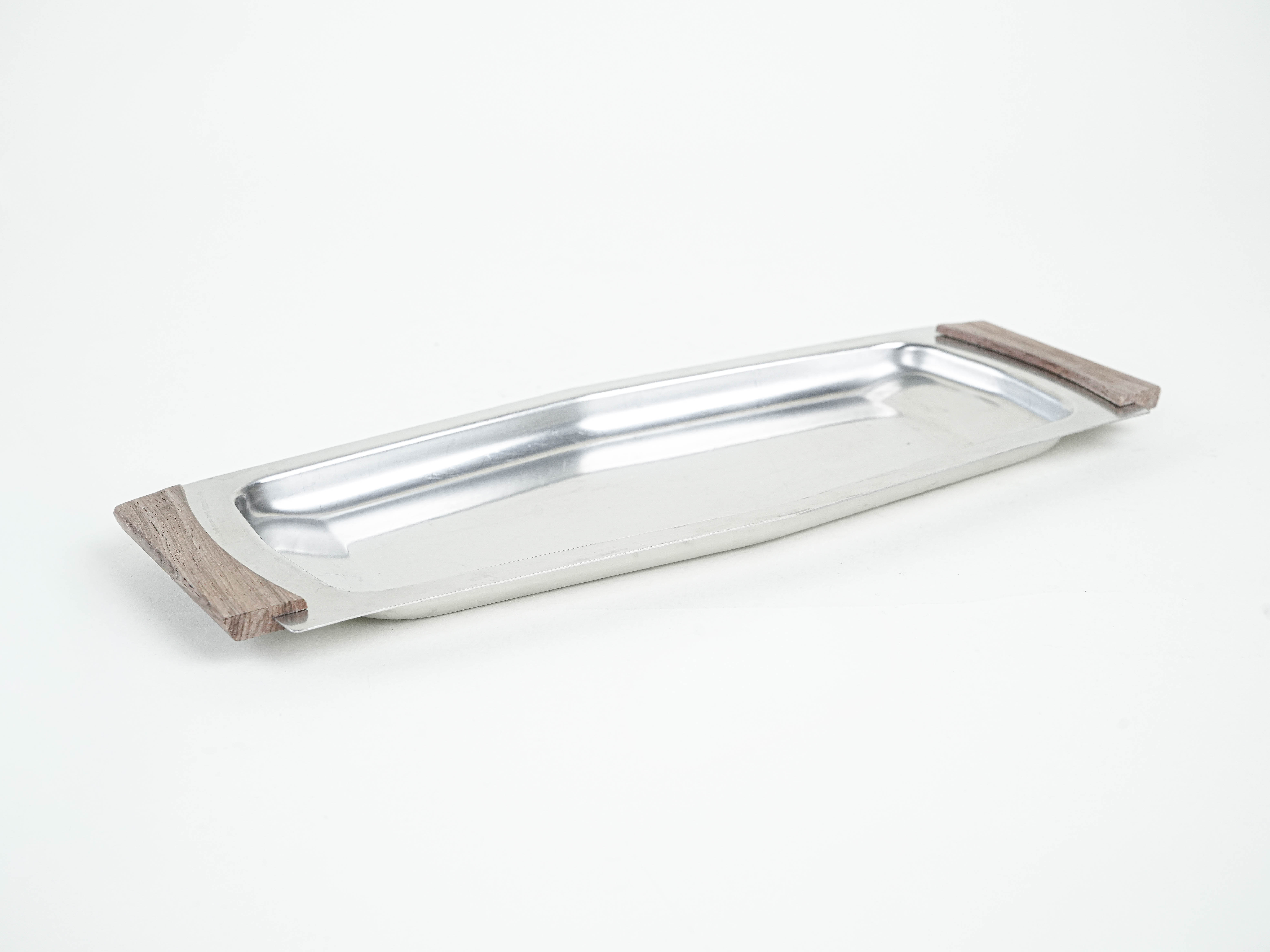 Rechteckiges Edelstahltablett 1970er Jahre
