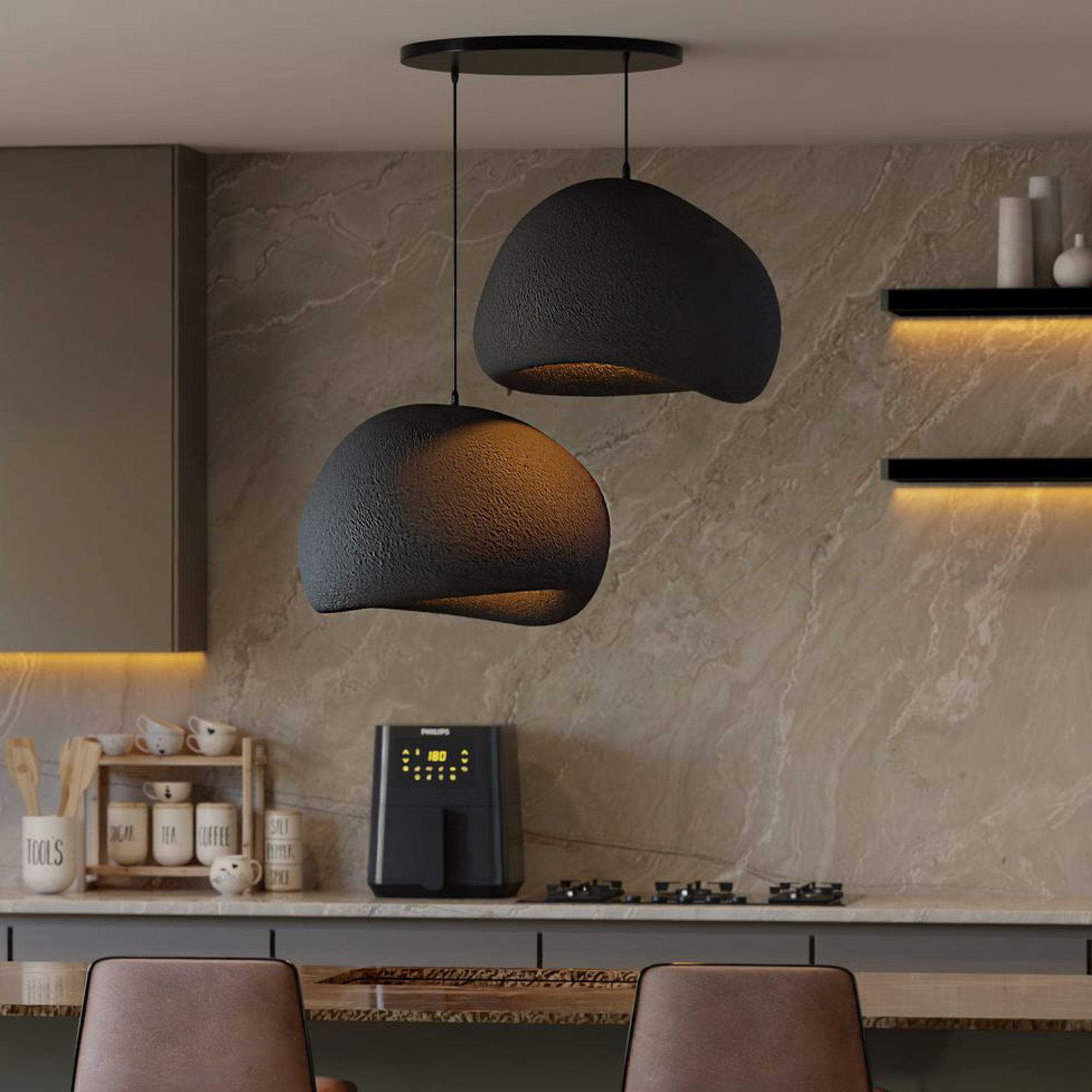 2-Flammig Wabi Sabi Barecasts Pendelleuchte Schwarz