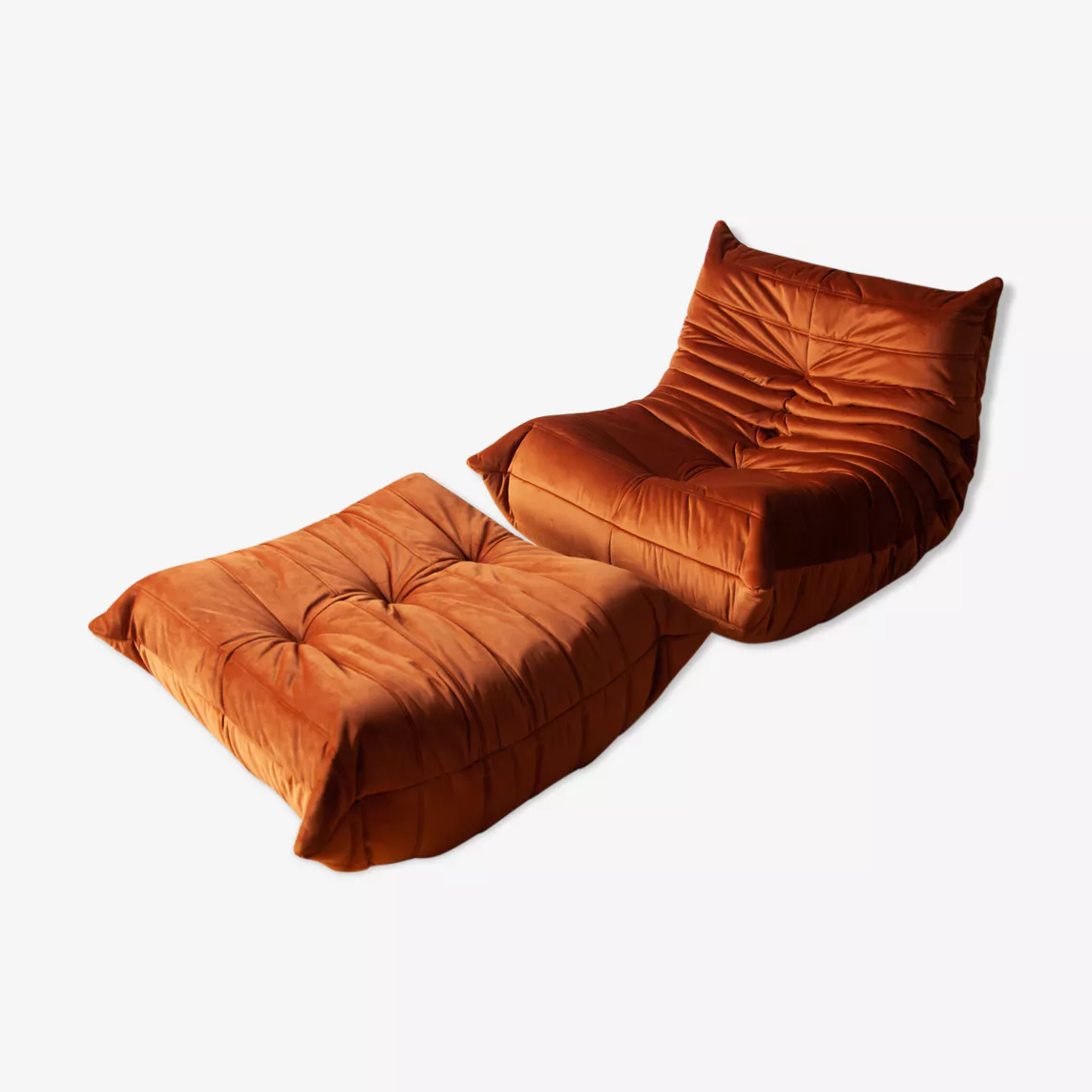 Togo Armchair and Ottoman Set Velvet Amber-Orange