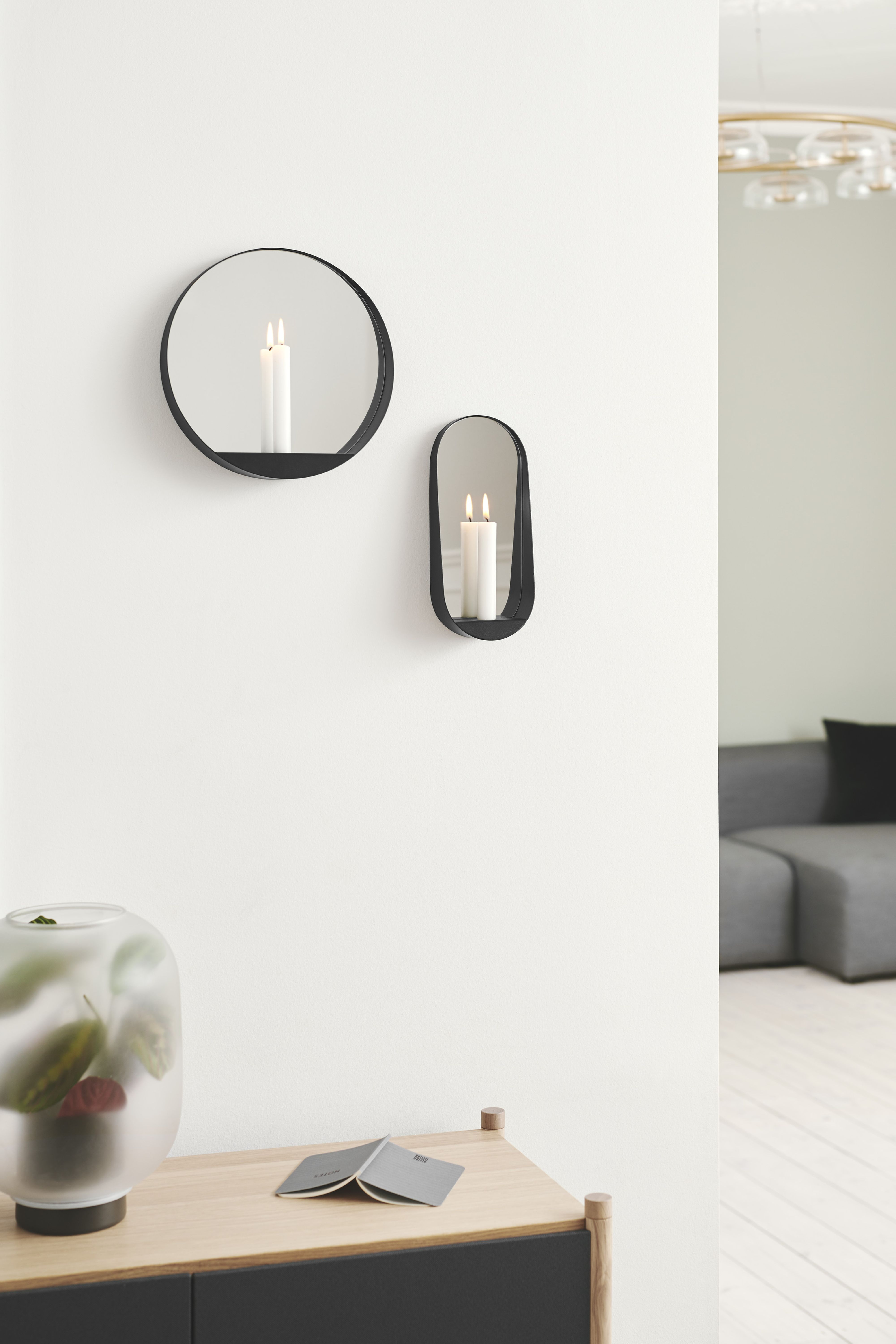 Glim Candle holder Mirror glass Steel Black