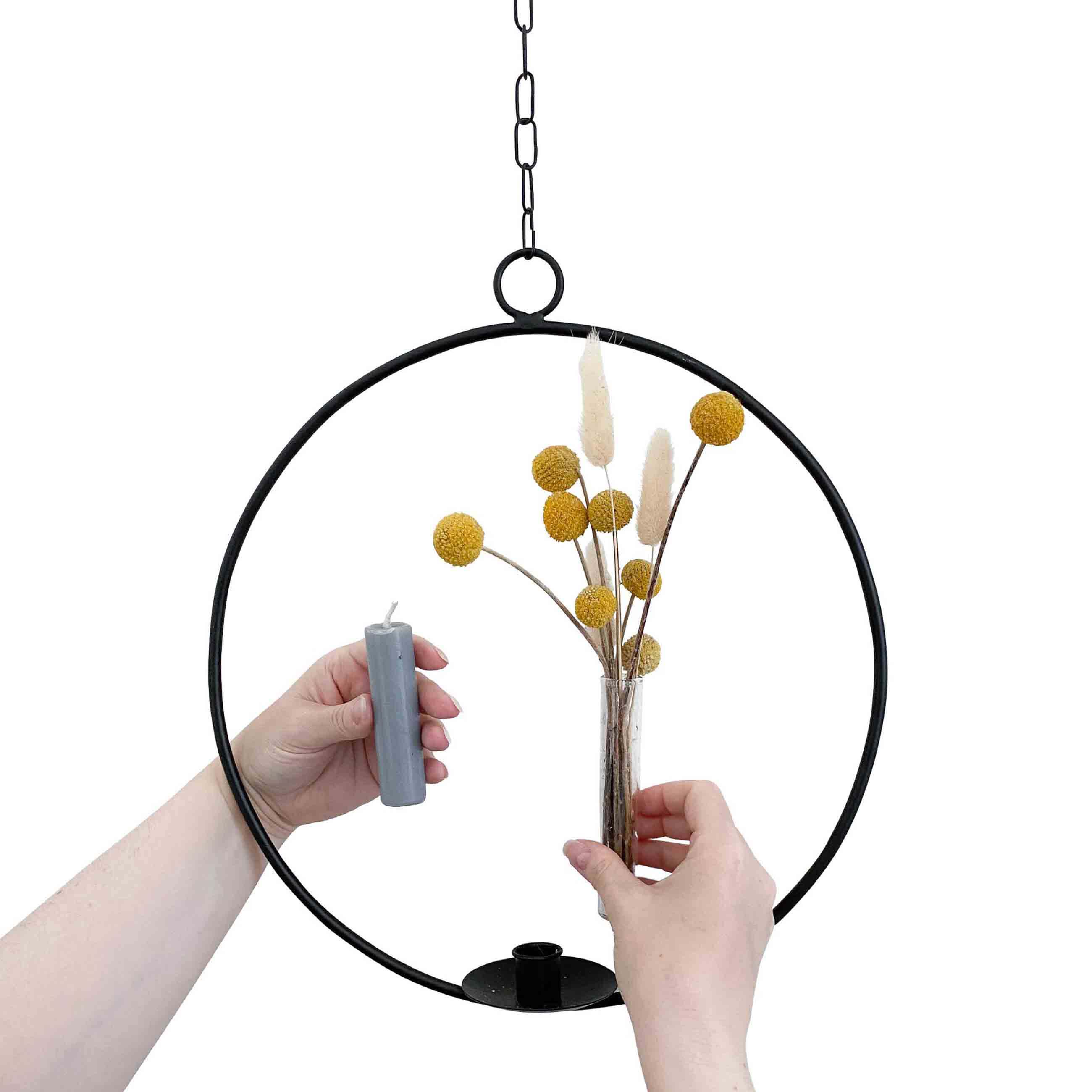 Ijus Decorative Ring with Vase/Candle Holder Black Ø 34cm