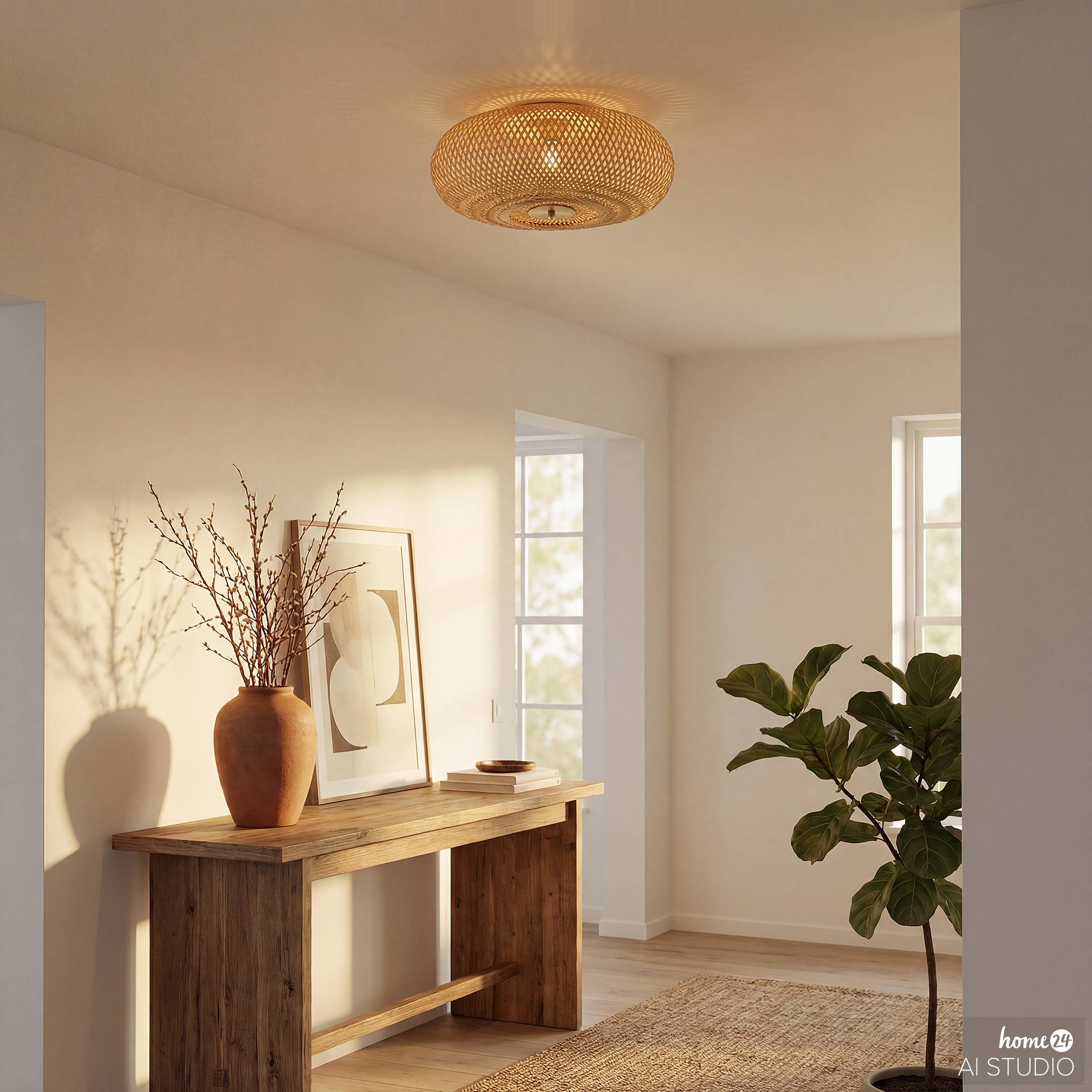 Zelux ceiling light 1-bulb bamboo iron
