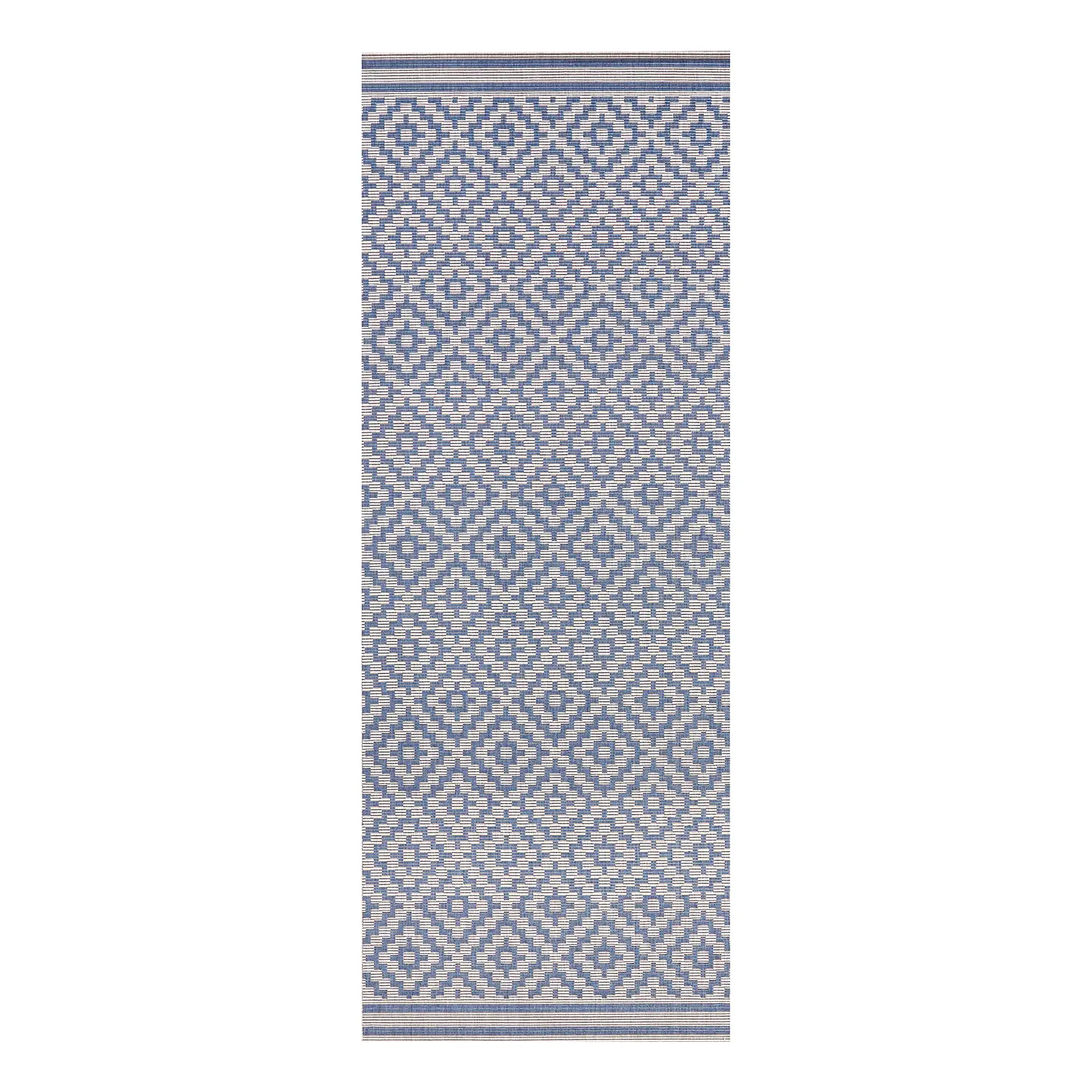 Raute In-/Outdoor-Läufer Blau Beige