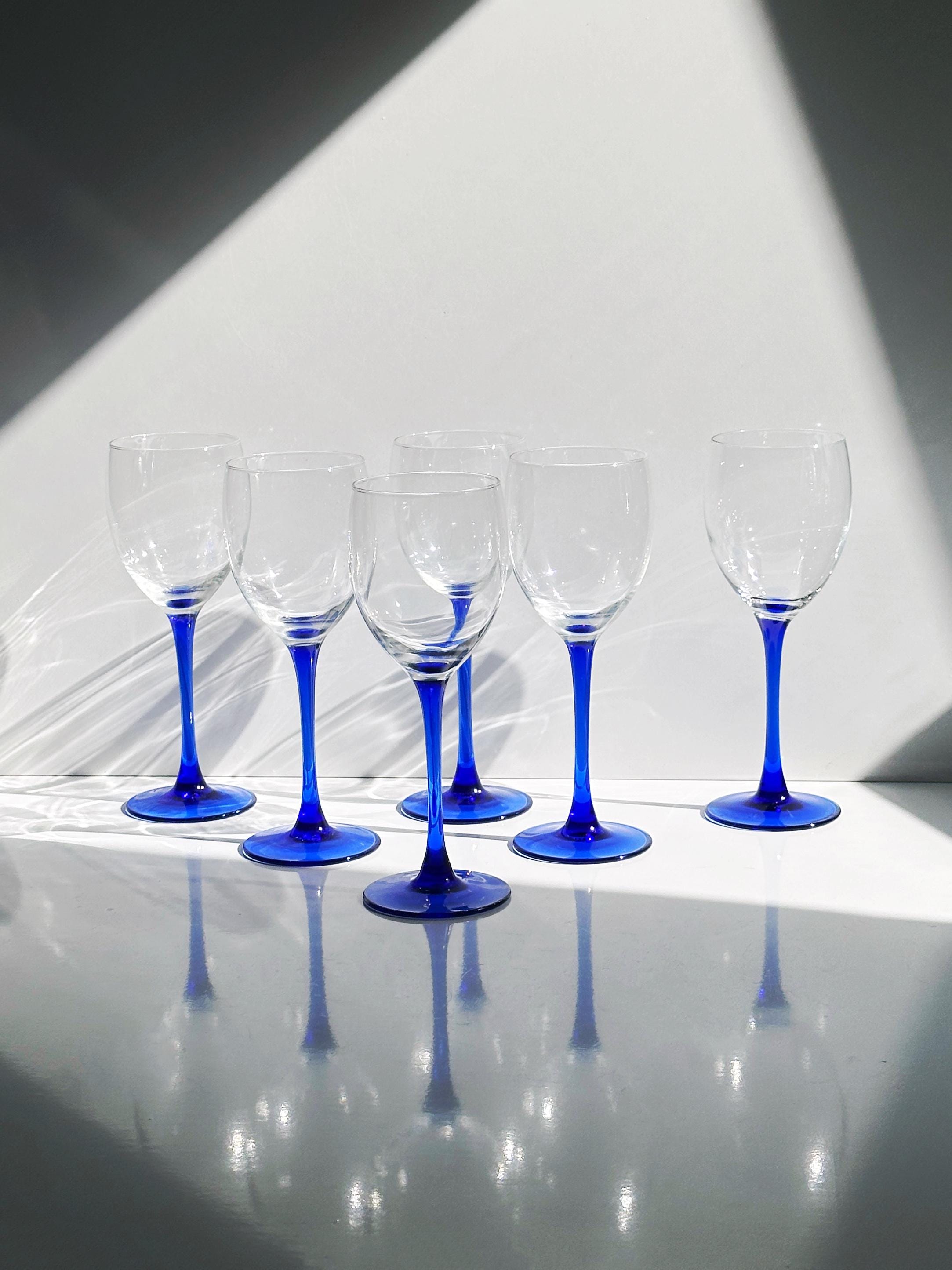 6x Vintage Glas Kristallglas Blau 1980er Jahre