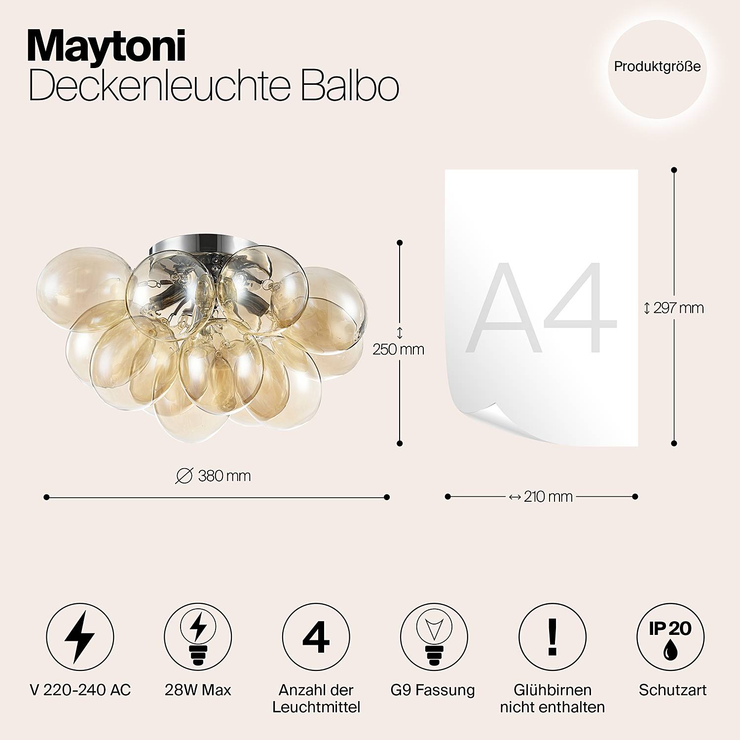 4-Flammig Balbo Deckenleuchte Farbglas Mischmetall Kupfer