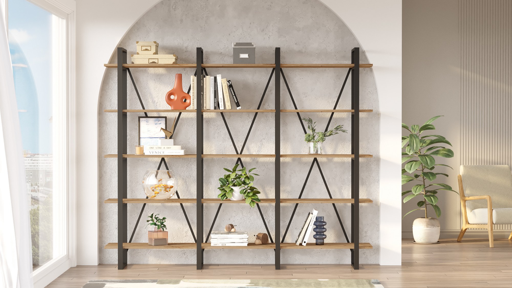 Bookshelf Brown Black 219.6cm