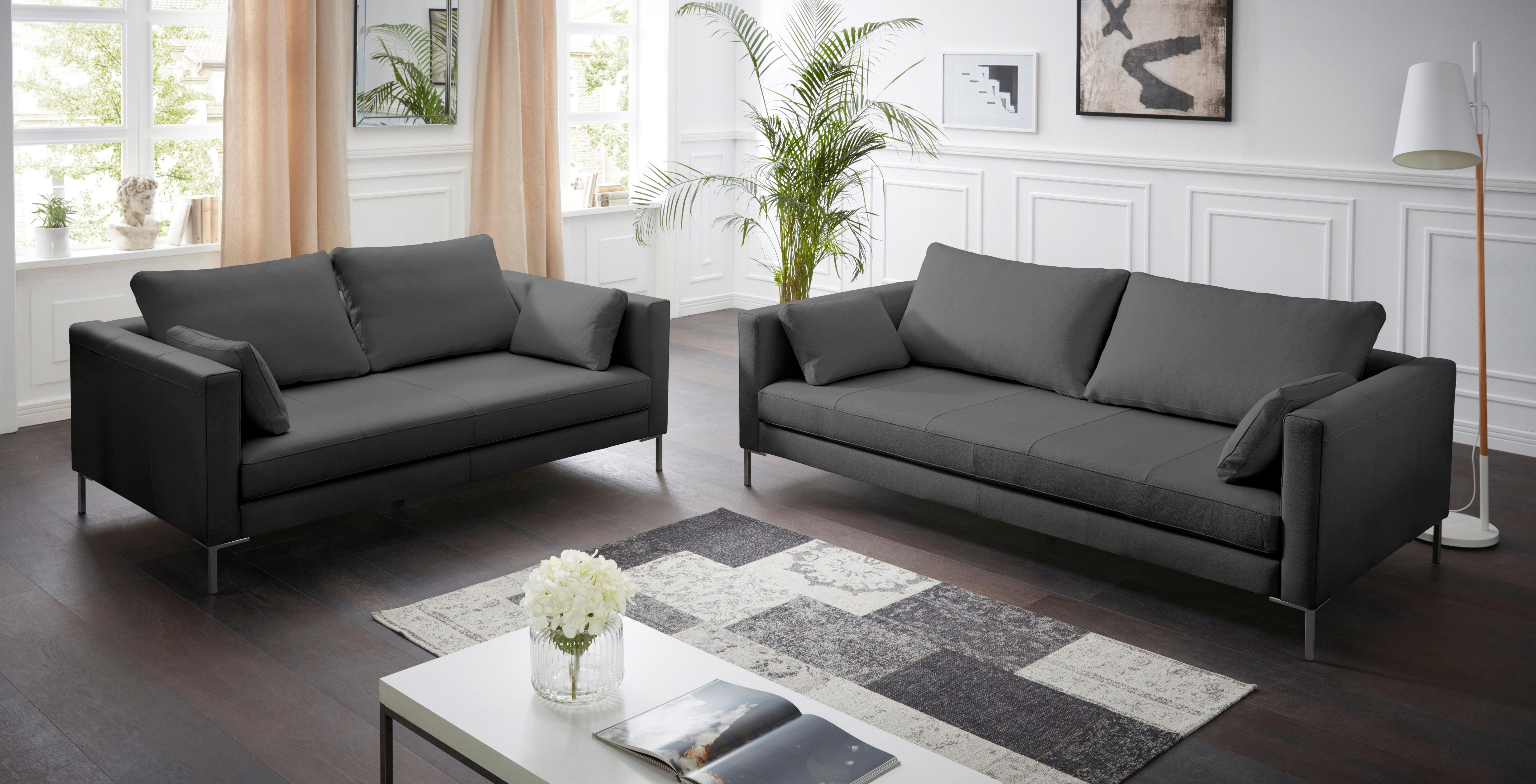 Marinus Sofa 2-Sitzer Leder Metall Dunkelgrau