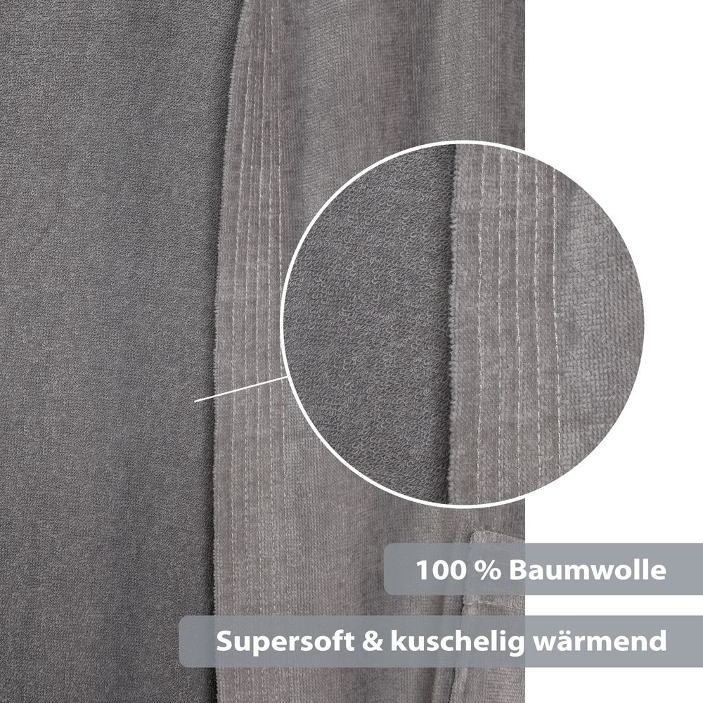 Unisex Bademantel Baumwolle mit Kapuze Grau Large