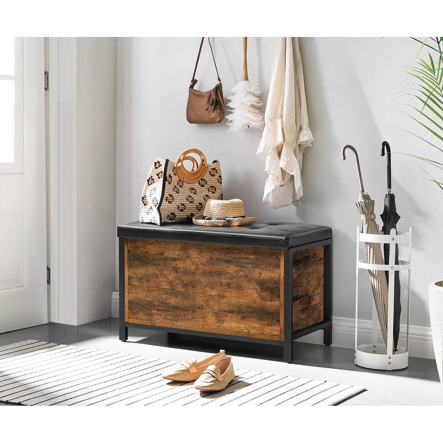 Ennis Wardrobe Bench Faux Leather Metal Brown