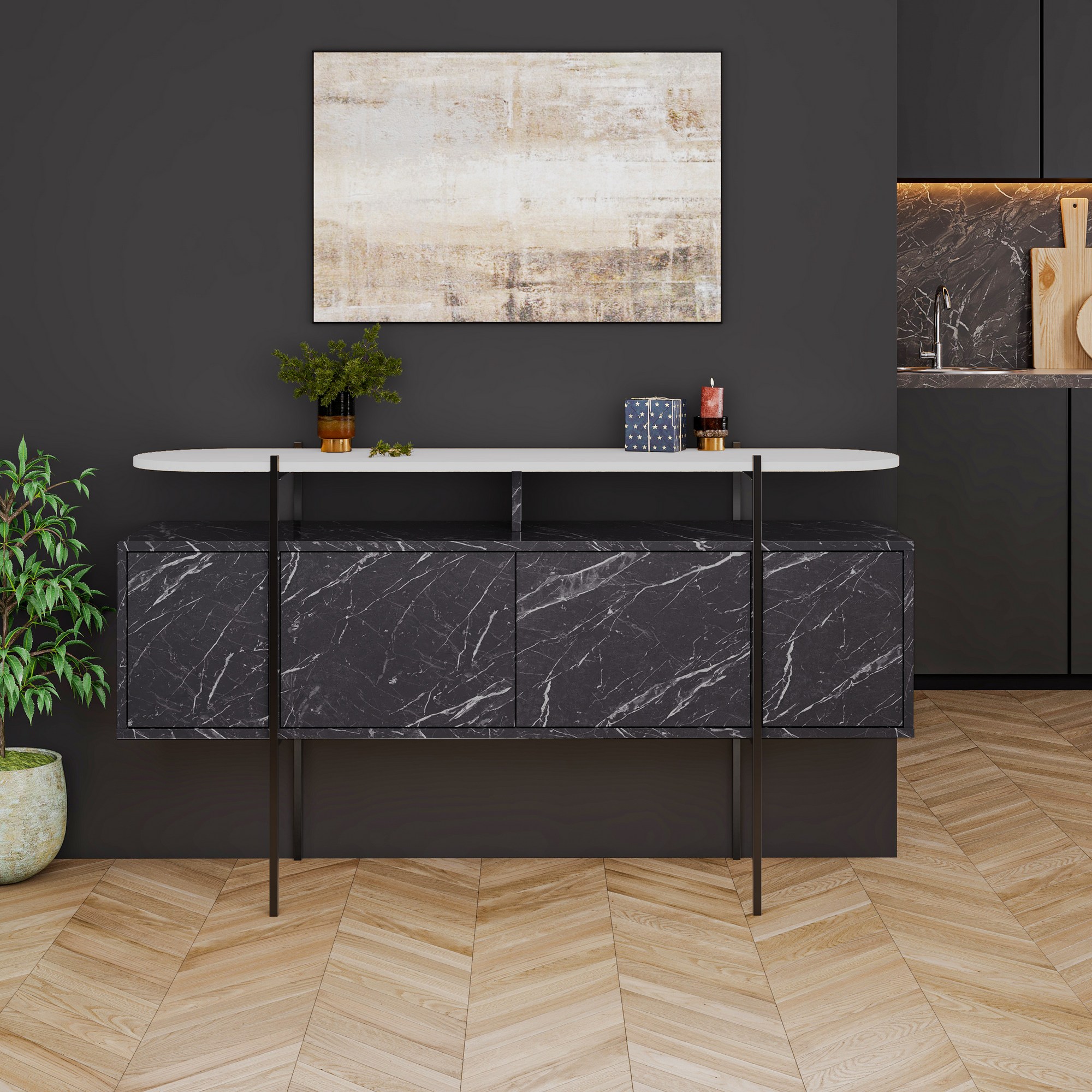 Hanley Konsole Holzfurnier Weiß Bendir