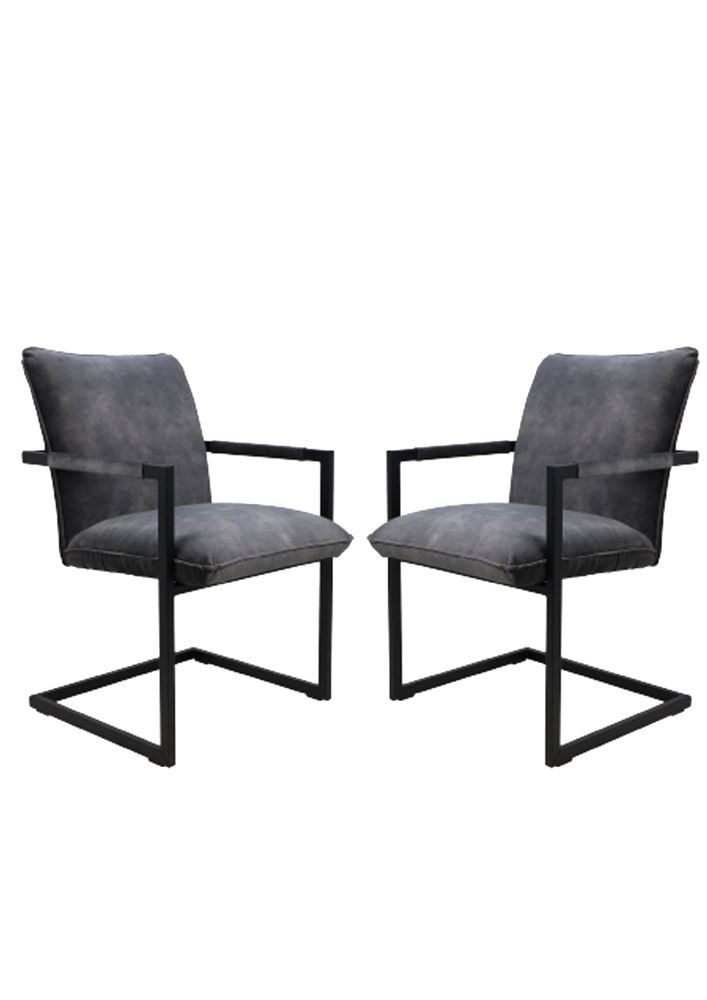 2x Boston Esszimmerstuhl Textil Metall Dunkelgrau
