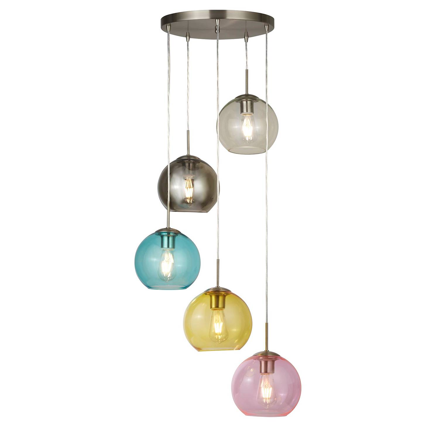 5-flammig Pendelleuchte Mardi Gras Glas Stahl