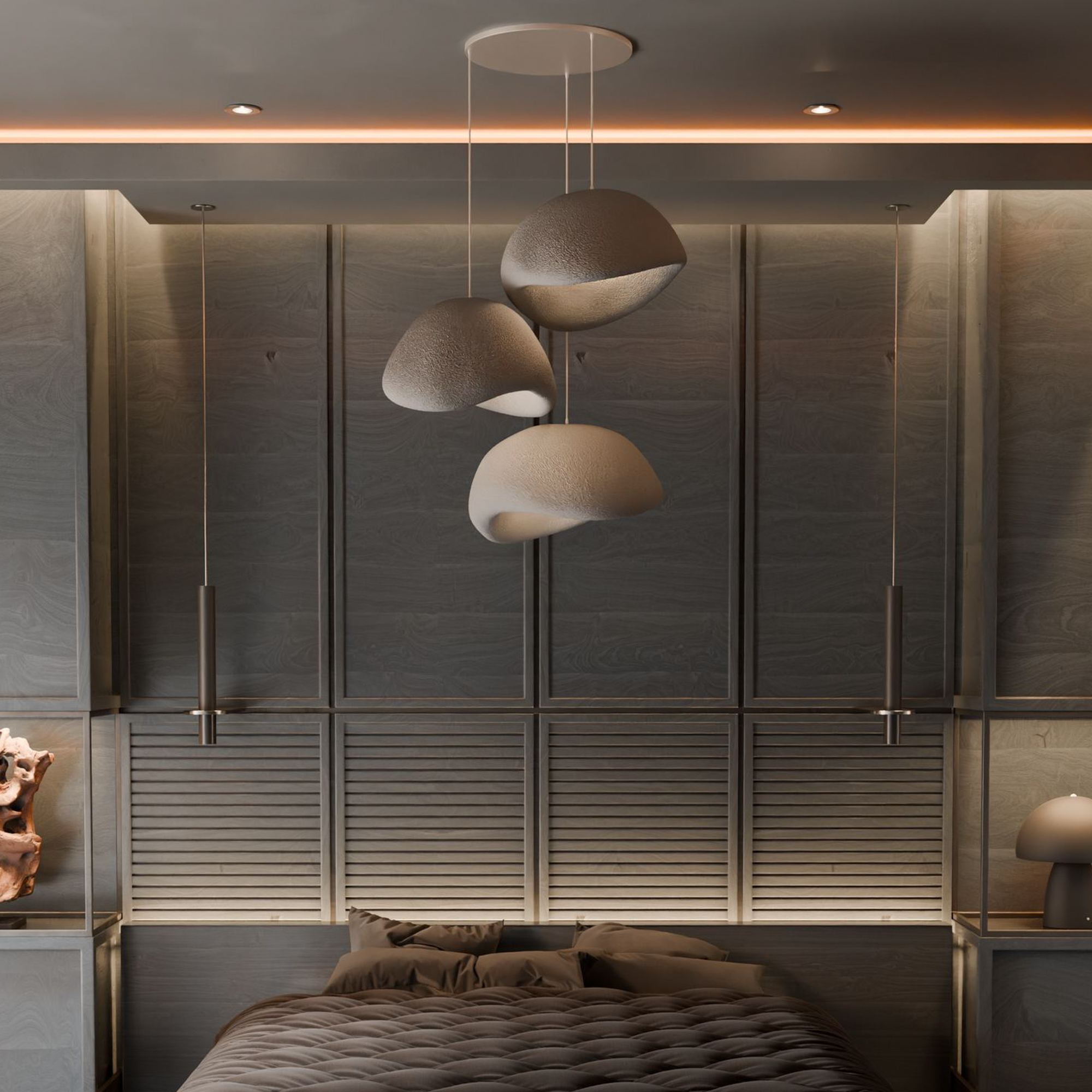 3-Flammig Wabi Sabi Stonefades Pendelleuchte Beton Grau