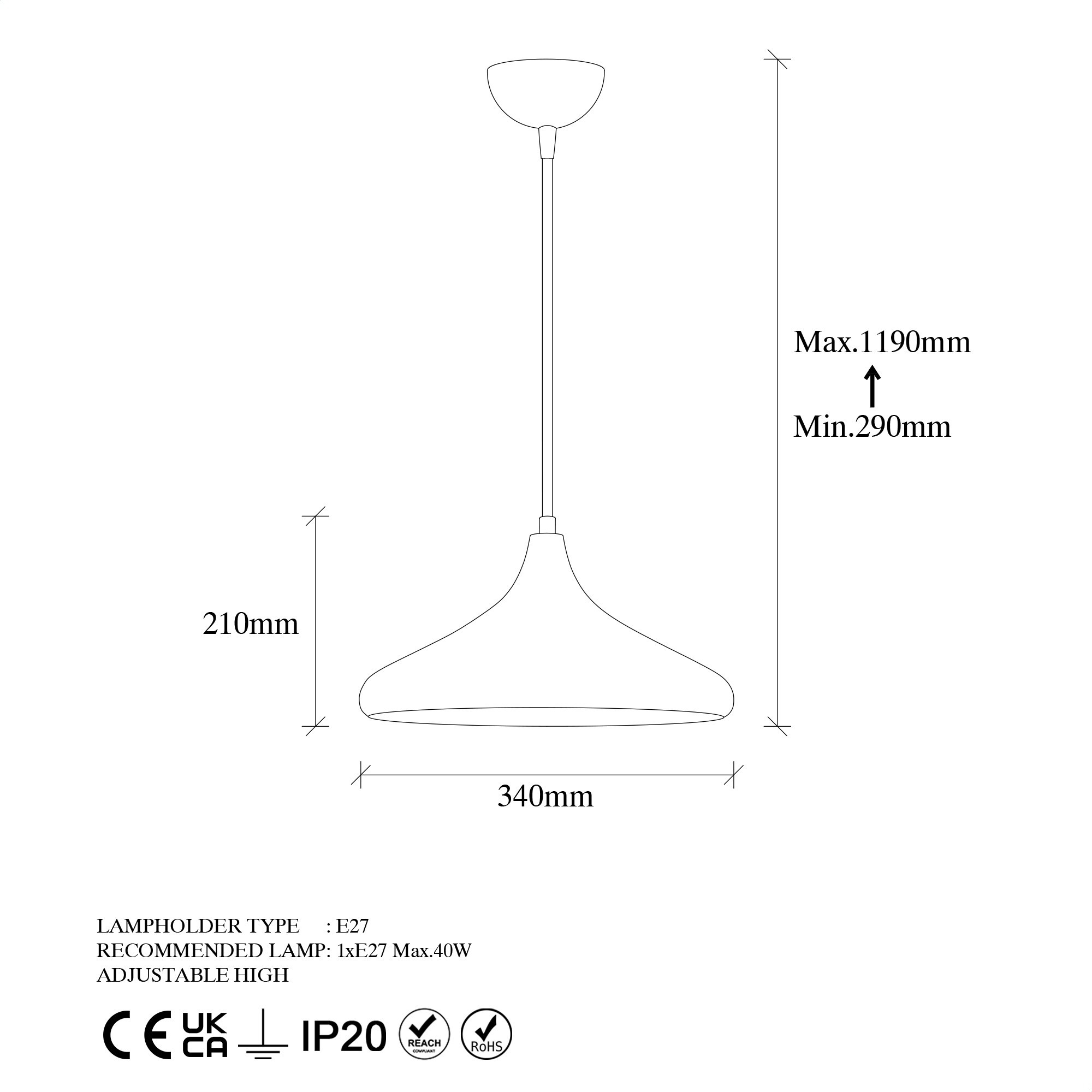 Hängelampe aus Metall in verschiedenen Tönen Ø 34cm