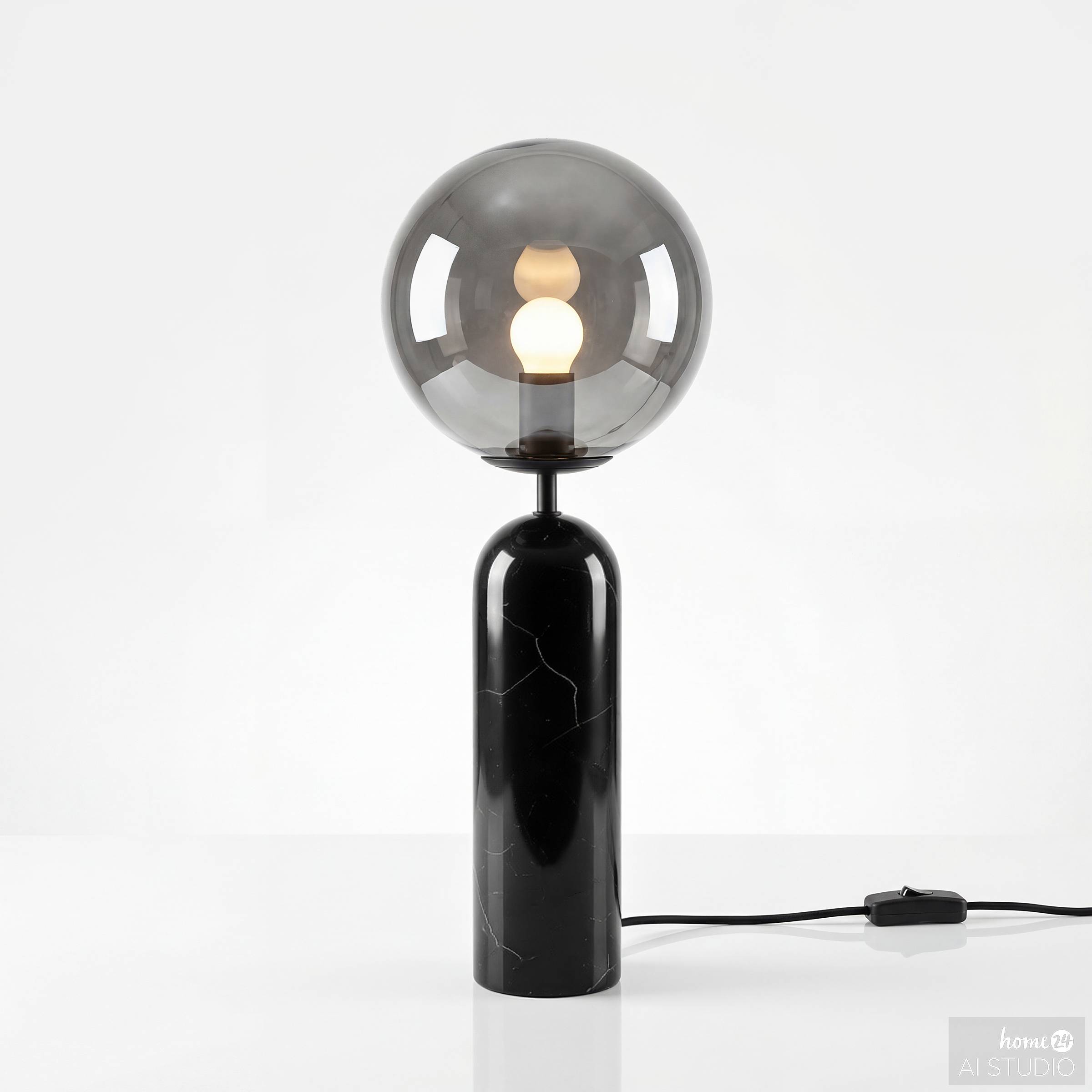 Tischleuchte Onara  1-Flammig Rauchglas Marmor Schwarz