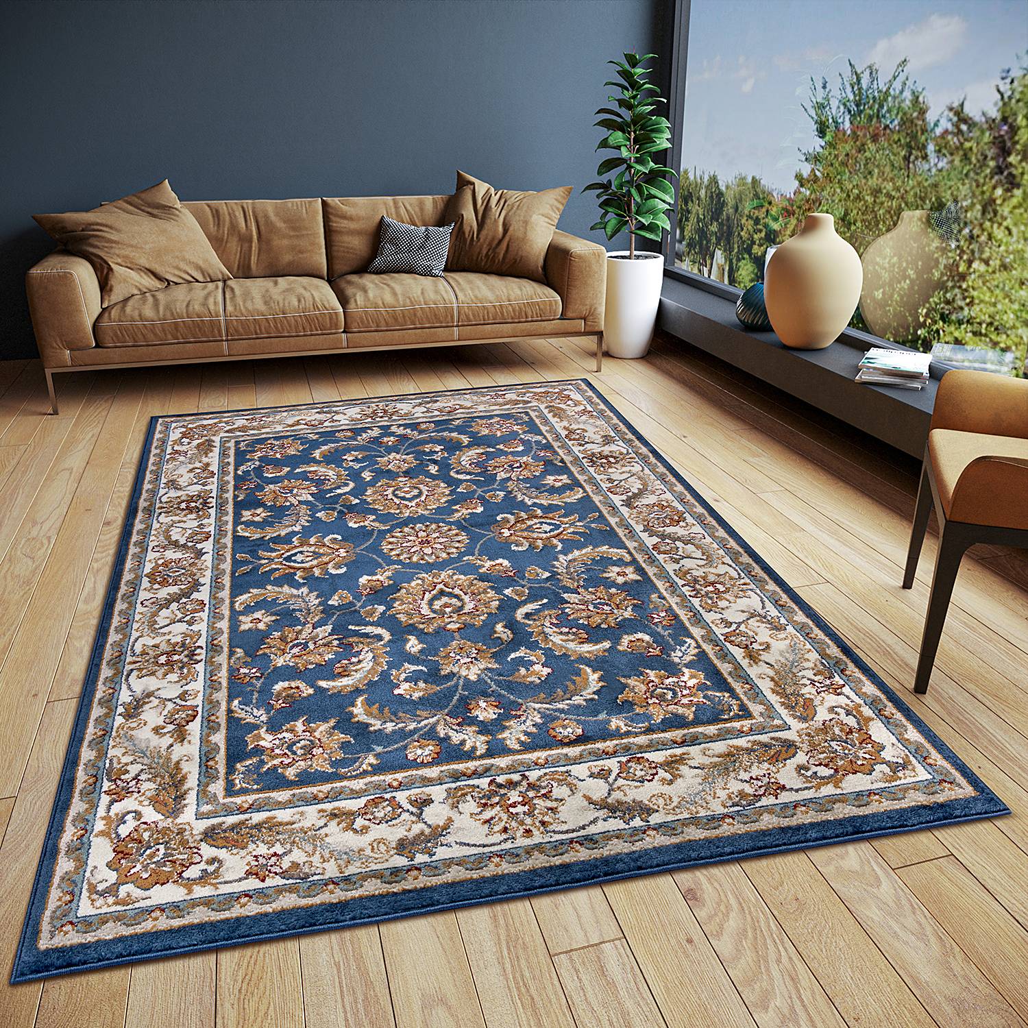 Reni Orientteppich Polypropylen Dunkelblau 80 x 120 cm