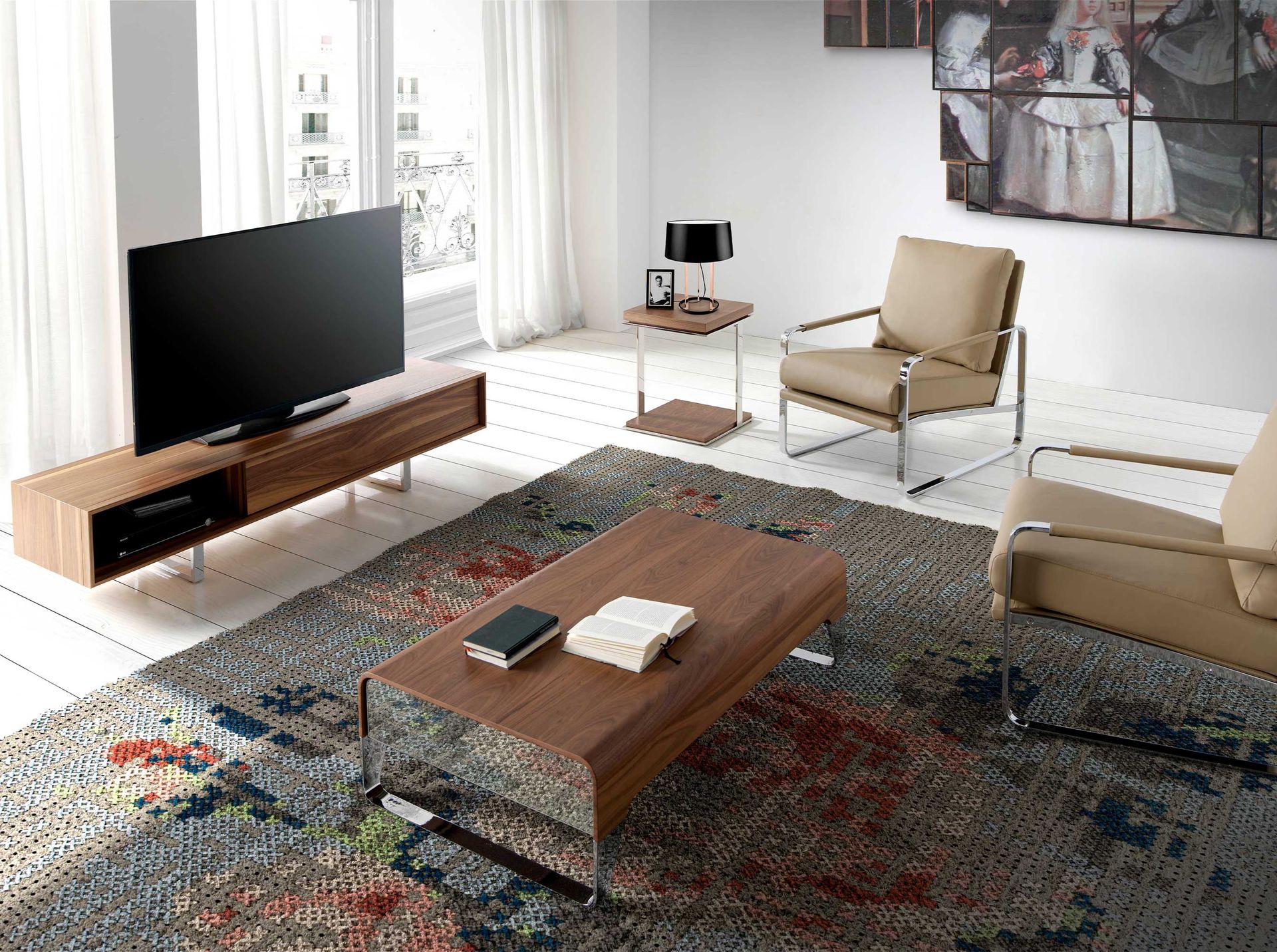 Rectangular coffee table Wood veneer Chrome-plated steel