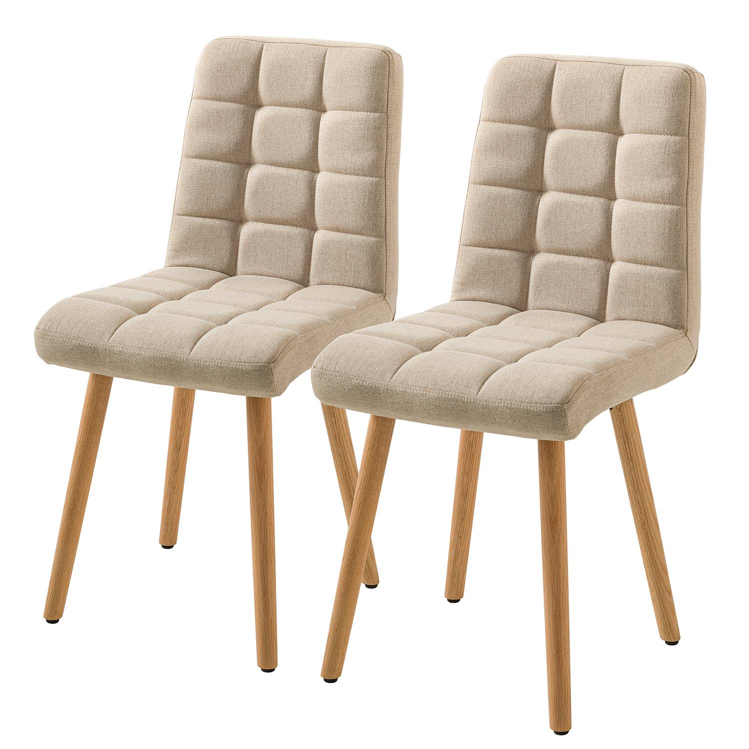 2x Polsterstuhl Doskie II Leinen Eiche Massiv Beige