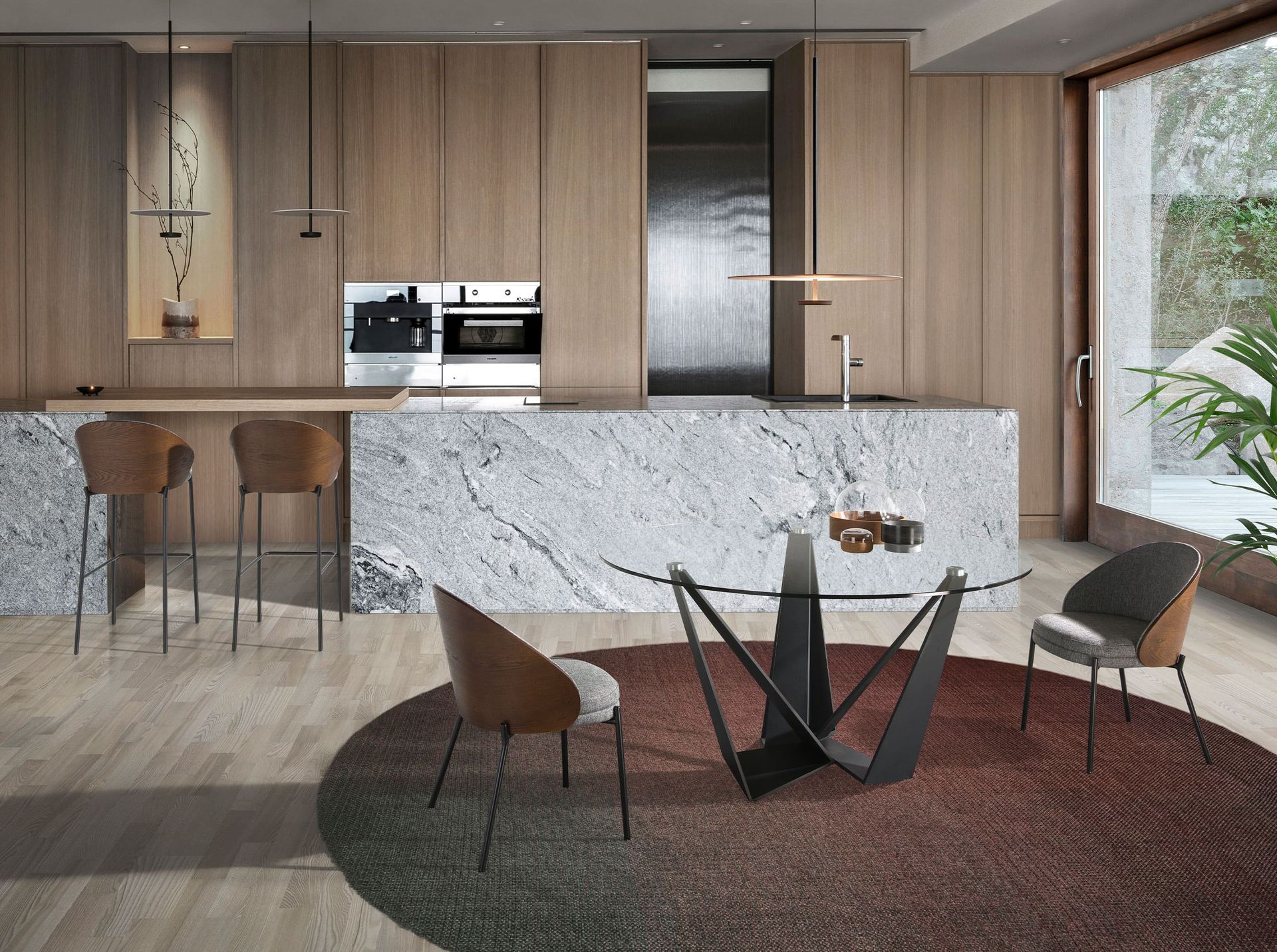 Tavolo da pranzo rotondo vetro/acciaio nero Ø 150cm