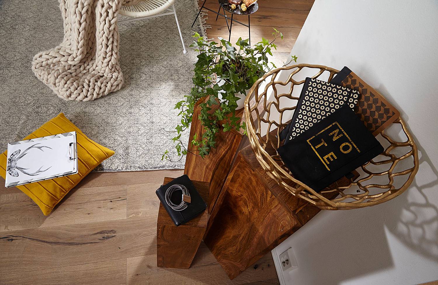 3x Lucia Beistelltisch Sheesham Massiv Dunkelbraun